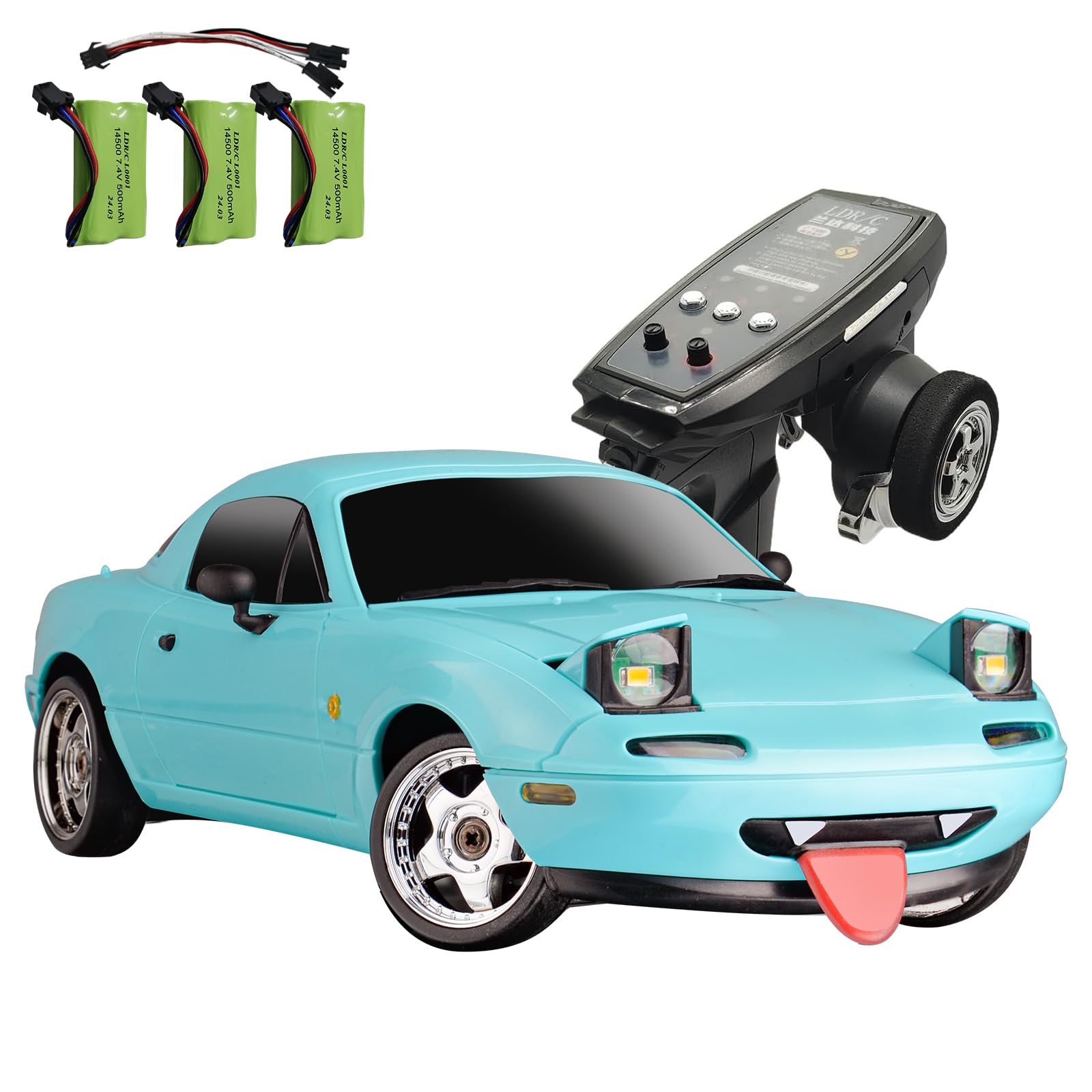 Skymaker 1/18 RC Drift Car with 3 Batteries Mazda MX-5 Miata 2.4GHz RWD Drifting Adults with ESP Gyro Pop-up Light (Blue)
