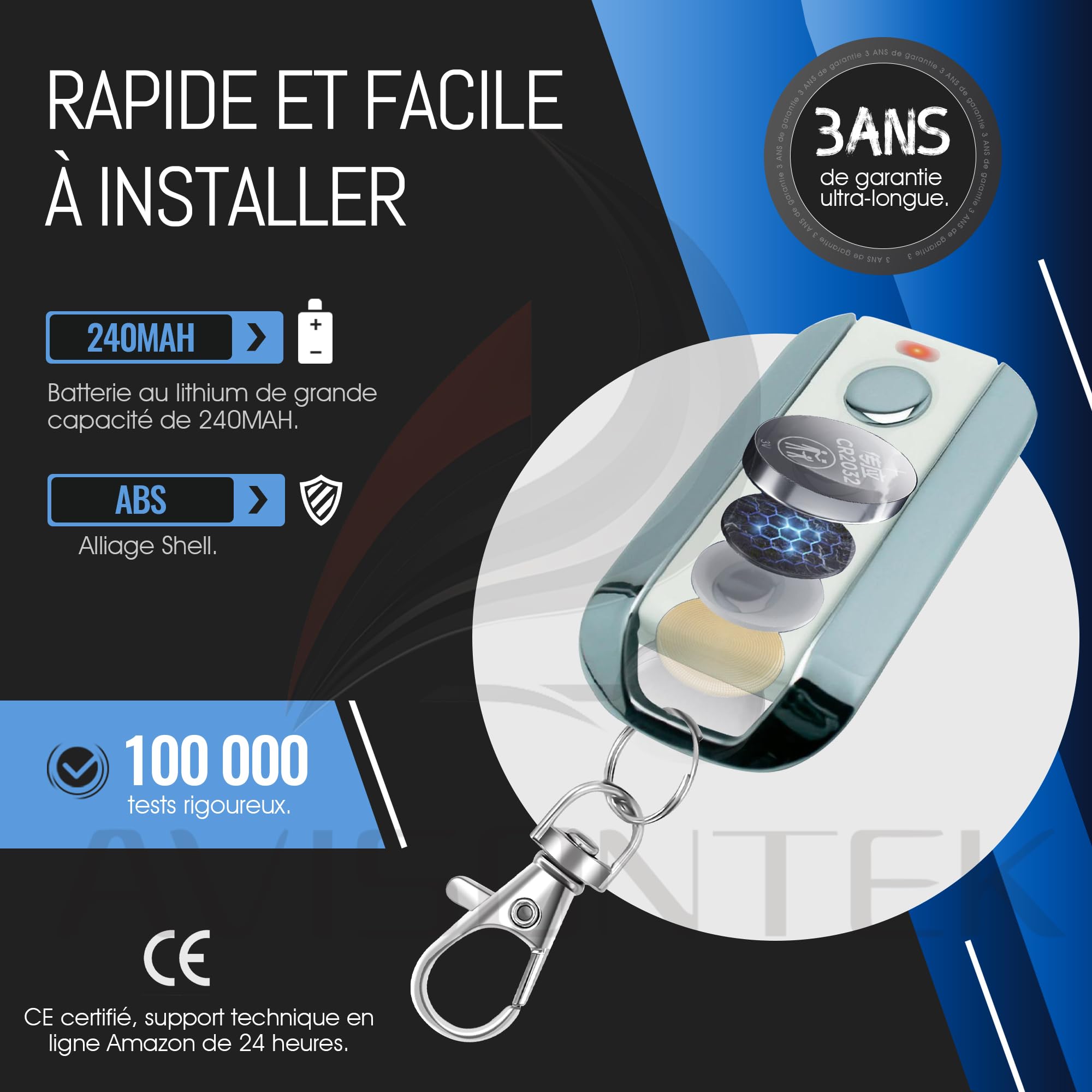 2X 504257 104257 AVIDSEN Télécommande Motorisation Portail Porte de Garage | Garantie de 3 Ans Certifié CE Compatible avec AVIDSEN EXTEL THOMSON