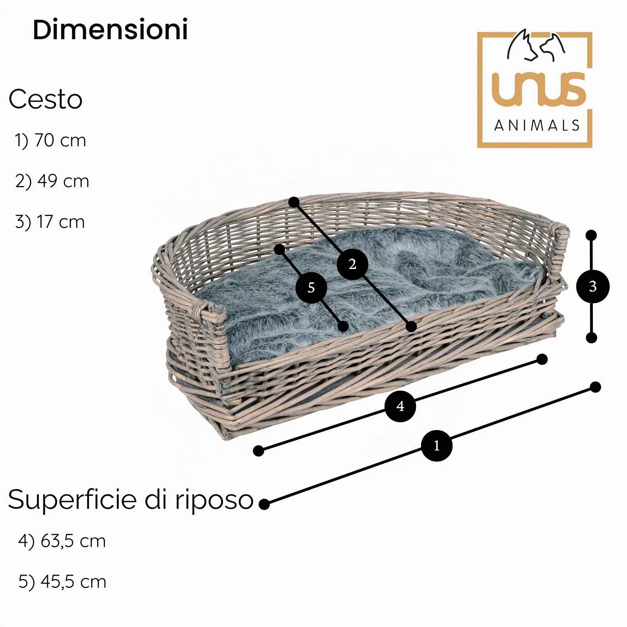 RM E-Commerce, lettino per cani, cesta in vimini misura S–XL con cuscino grigio, per cani di grande e piccola taglia
