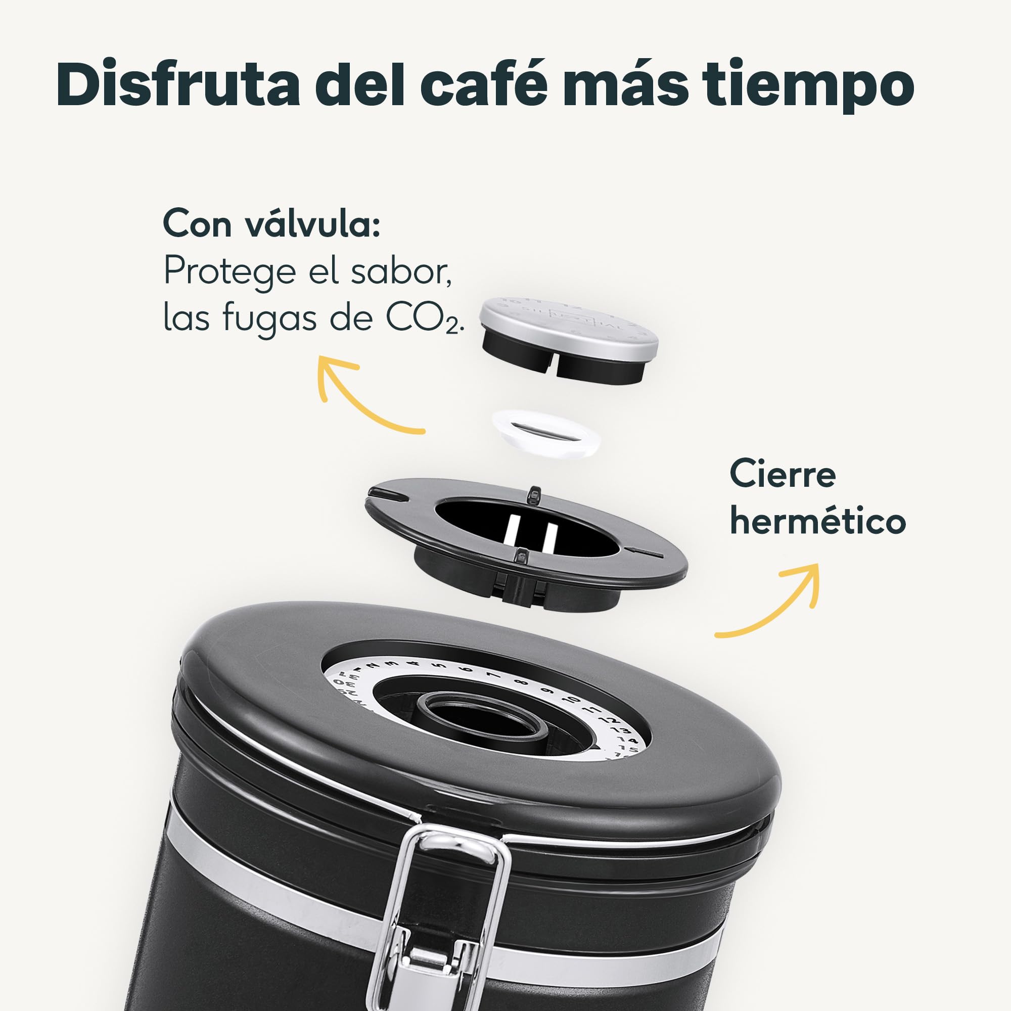 SILBERTHAL Bote cafe hermetico 500g - Acero inoxidable - Tarro de cafe con cuchara - Negro