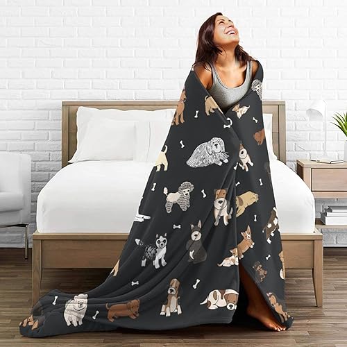 Miniatura 5 de Perinsto Manta de animales lindos de cachorros, ultra suave y cálida para todas las estaciones, manta decorativa de forro polar para cama, silla,