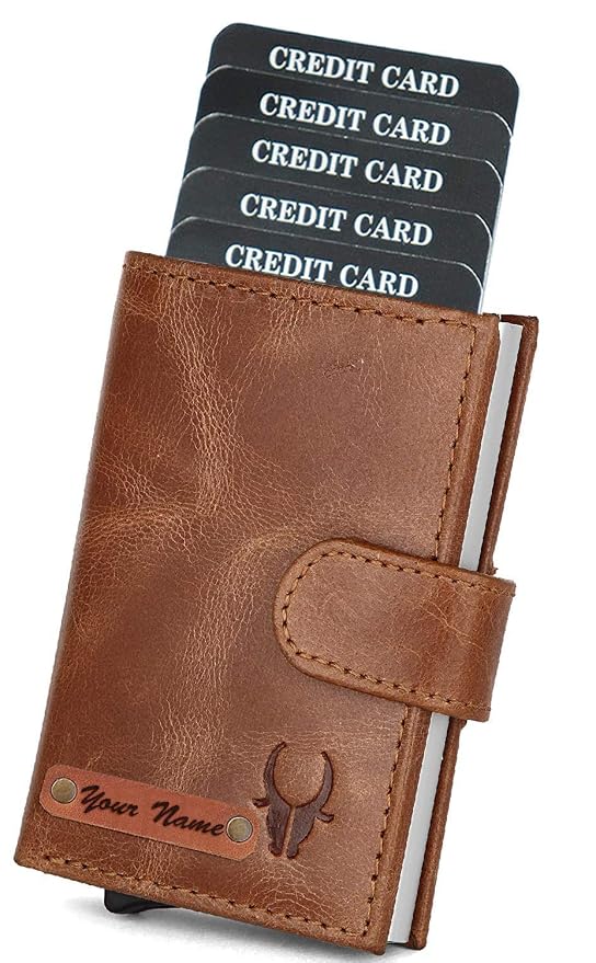 WildHorn Customizable Leather Wallet for Gifting | Engrave with Your Name,Company Name or Initials (Tan Crunch)
