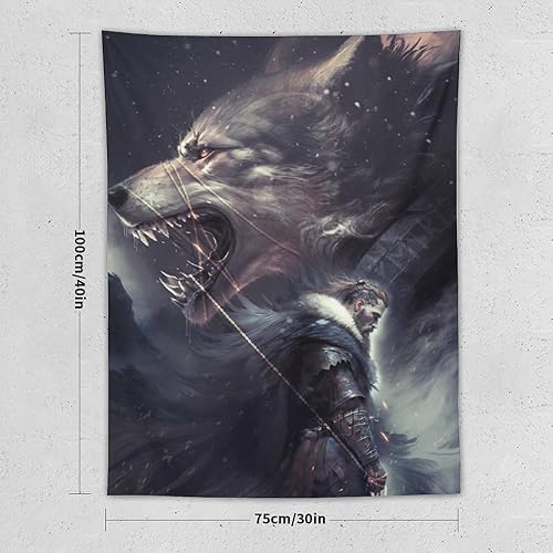 Miniatura 2 de Tapiz de mitología nórdica griega de dioses, tapiz de pared Fenrir Dios Tyr para habitación, pintura estética, tapices de dormitorio, sala de estar,