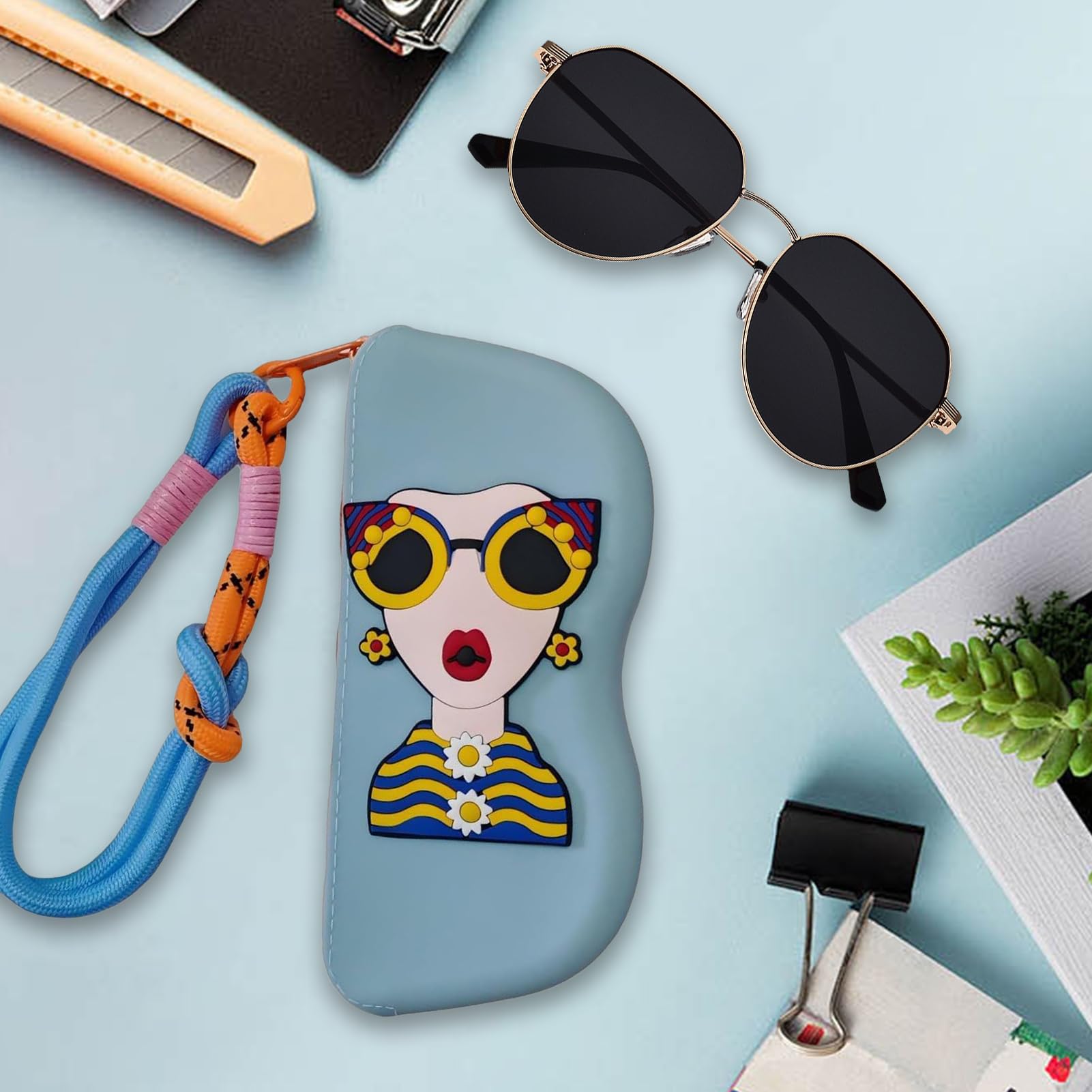 Generico Portaocchiali - Organizer Grazioso per Occhiali da Ragazza,Portaocchiali Da Sole Morbido In Silicone Con Laccetto Polso, Borsa Per Viaggio Escursionismo All'aperto