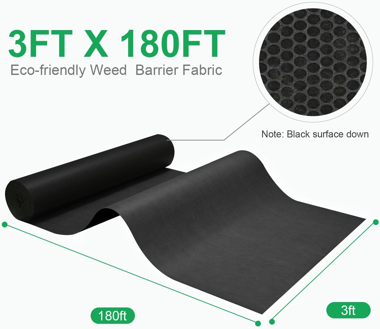 3x180ft Weed Barrier Fabric & Landscape Fabric,5.8oz Heavy-Duty Non-Woven Ground Cover, Easy Setup Weed Control Mat for Garden, Yard, Farm, Orchard, Fruit Trees​​