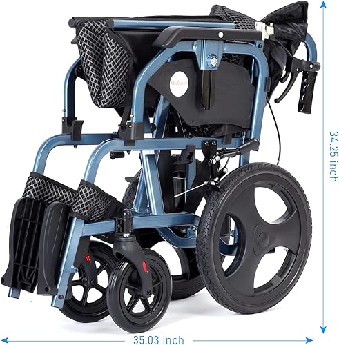 Miniatura 6 de Silla de ruedas plegable y ligera con frenos de mano, sillas de ruedas para adultos, pesa solo 28.5 libras, tubo cuadrado duradero y reposabrazos
