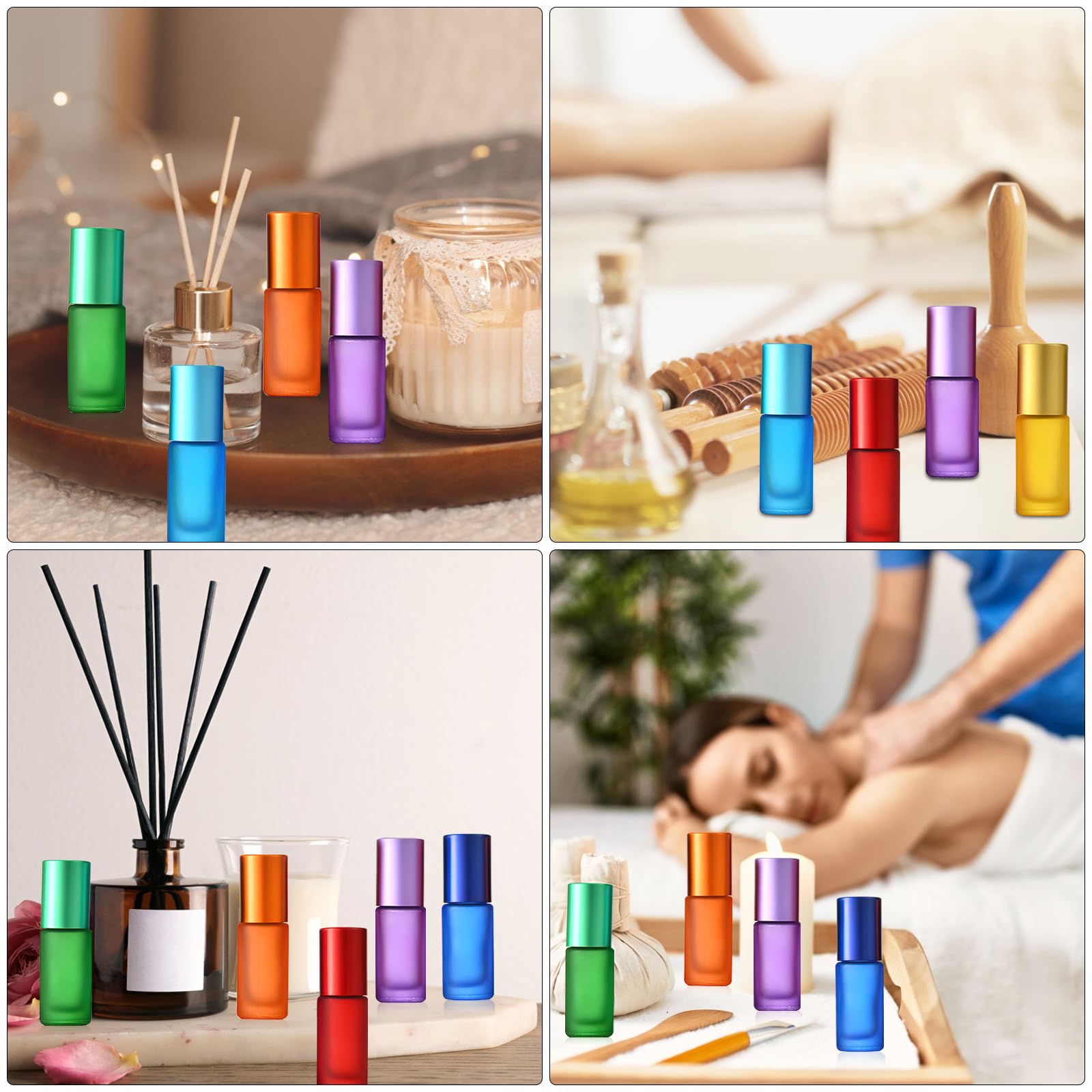 Botellas de cristal para aceite esencial 5 ml con rodillo de acero inoxidable, jeringas y embudo