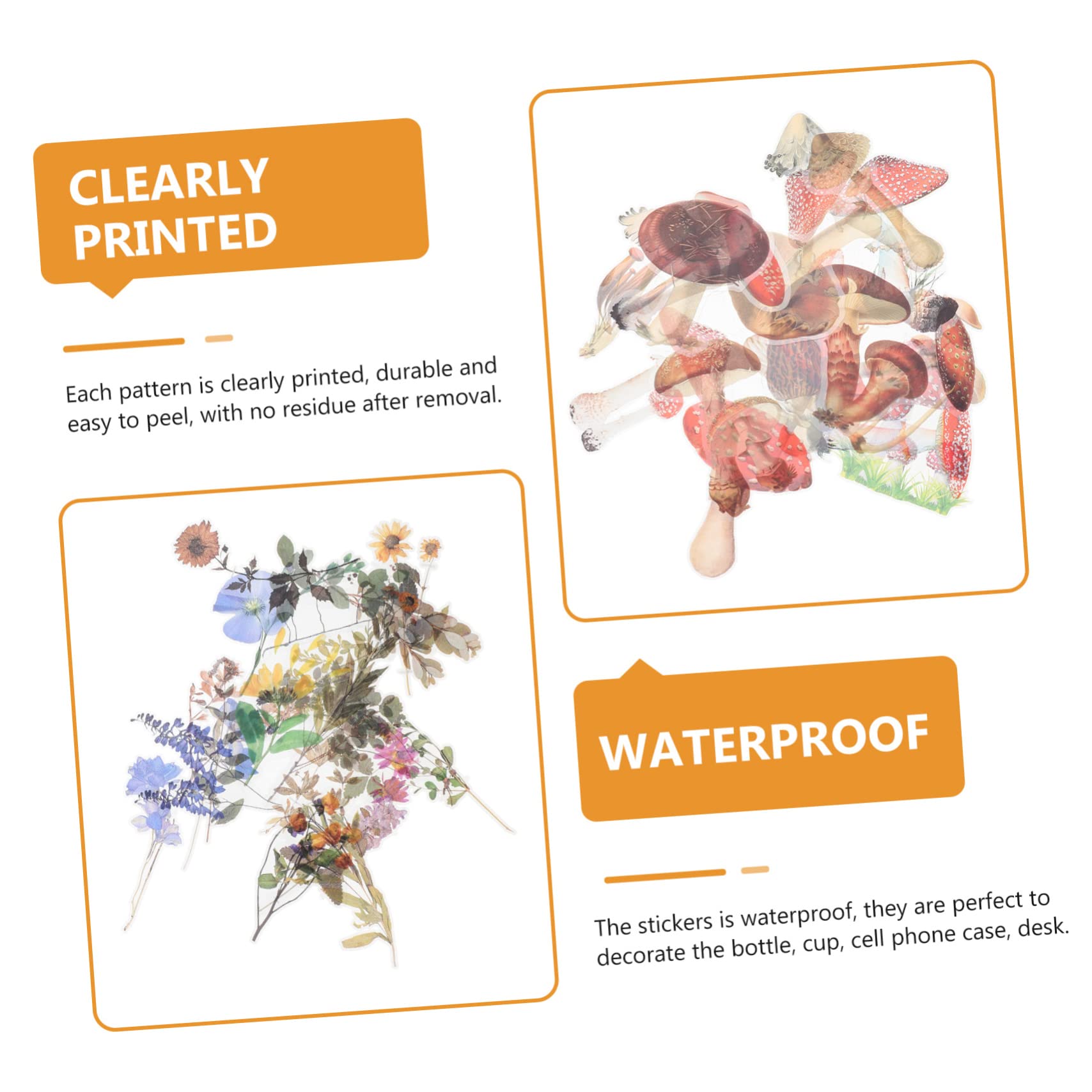 Tofficu 600stücke Pflanzenaufkleber Im Vintage-stil Wasserdichte Transparente Pet-dekorationsaufkleber Für Scrapbooking Und -handarbeiten Blumen Und Pilzmuster Für Notizbücher Und