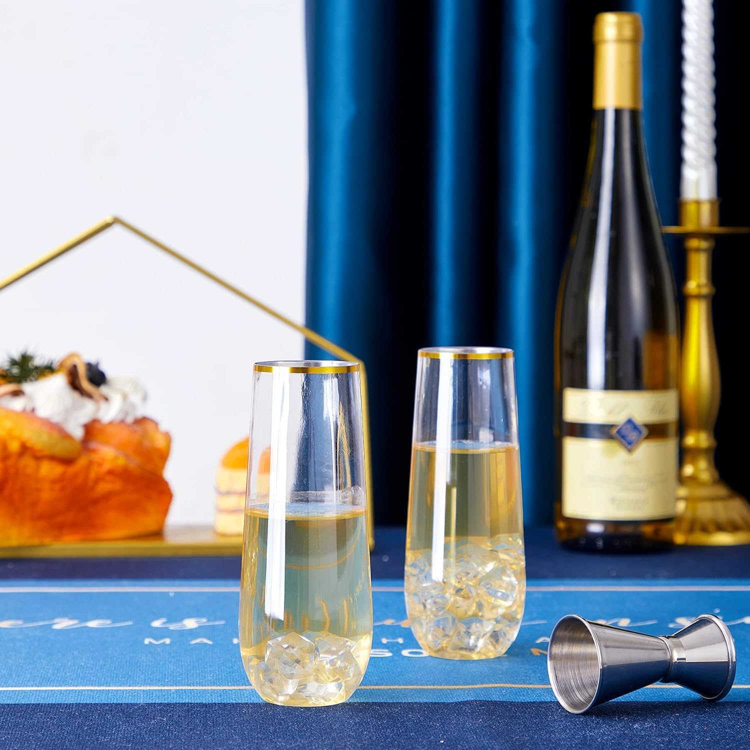 N9R 12PCS Plastic Champagne Flutes, 9 oz Disposable Stemless Mimosa Glasses