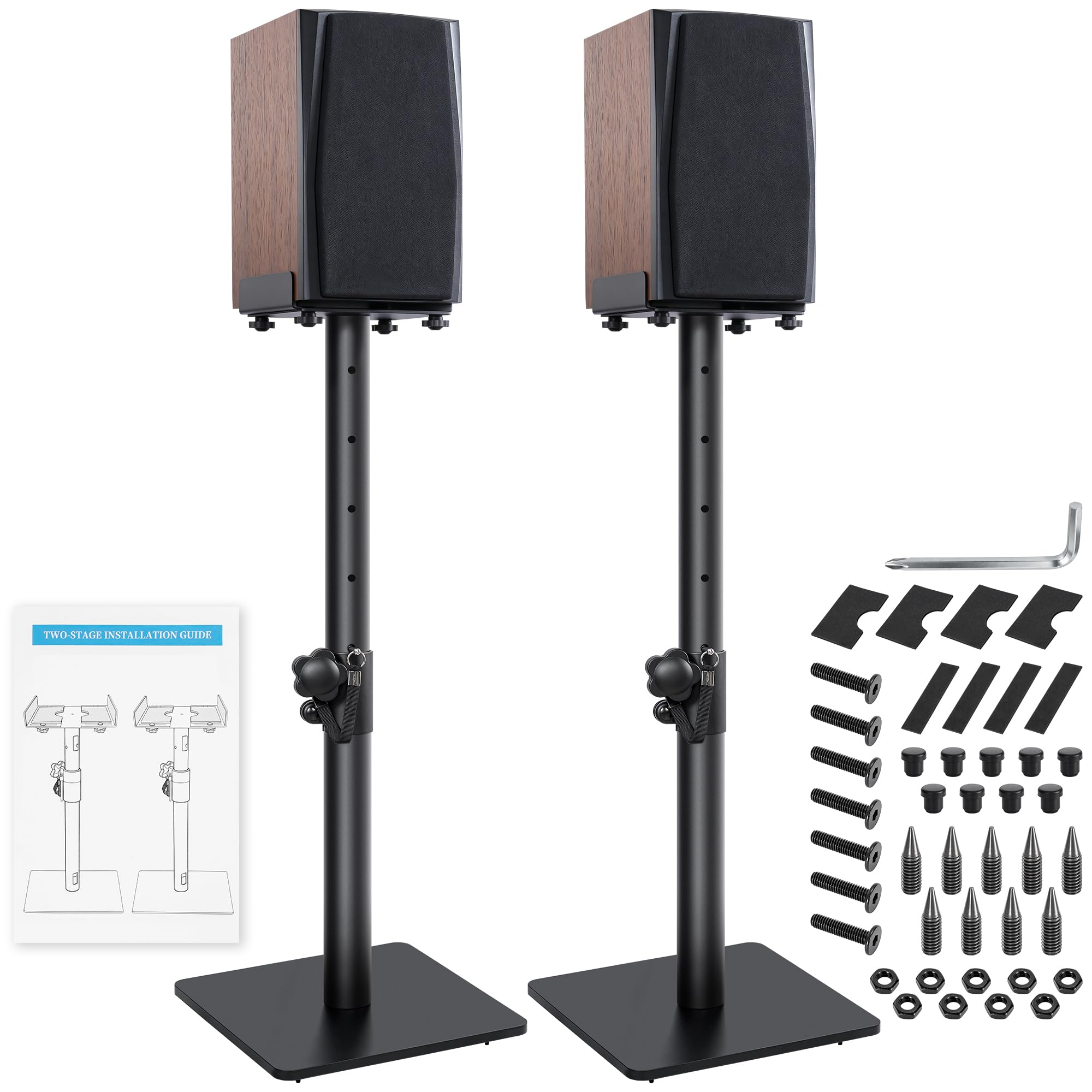 OUUTMEE Supporto per altoparlanti, 50,5-72,5 cm, regolabile in altezza, universale, con sistema di gestione dei cavi, nero, compatibile con una varietà di modelli di altoparlanti