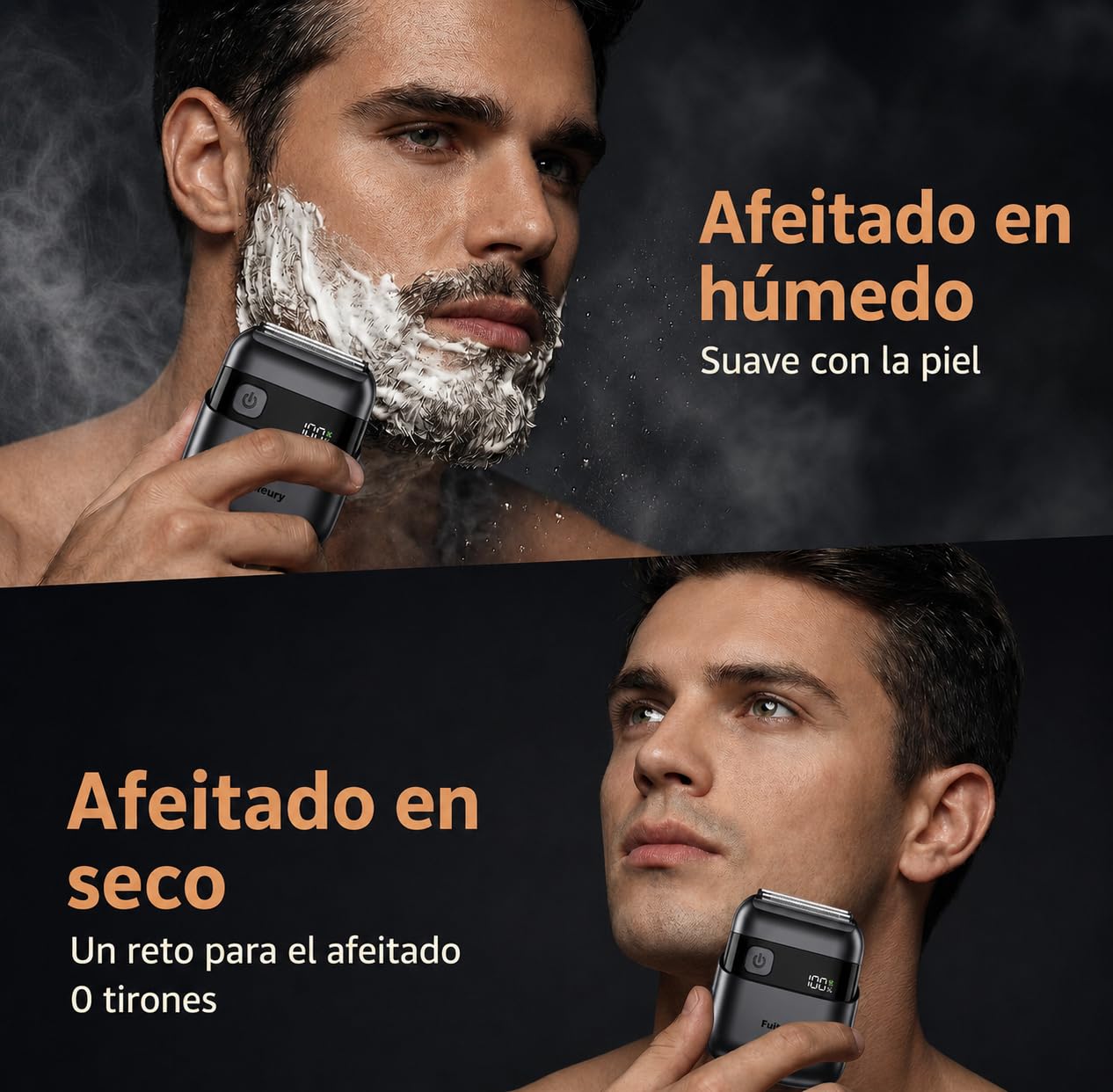 Mini Afeitadora Eléctrica para Hombre, Afeitadora de Barba y Cara con Láminas, Portátil e Inalámbrica, IPX7 Impermeable, Pantalla LED, Carga Rápida USB-C, Ideal para Viajes Negro