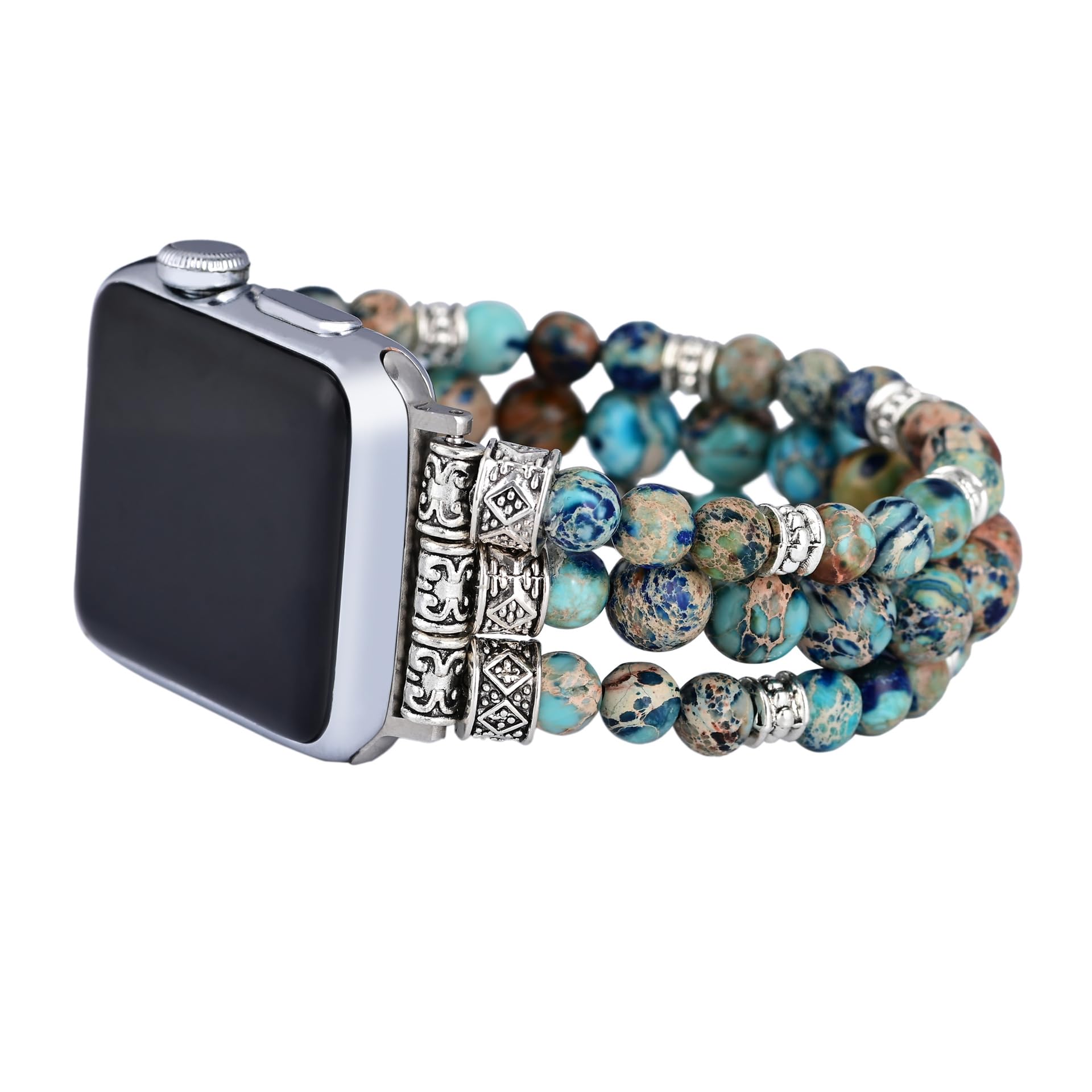 DAFARACODE Boho Jasper Handmade Watch Band: Compatible with Apple Watch 38mm/40mm/41mm/42mm/44mm/45mm/49mm, Beaded Design, 7.5 Inch Band,