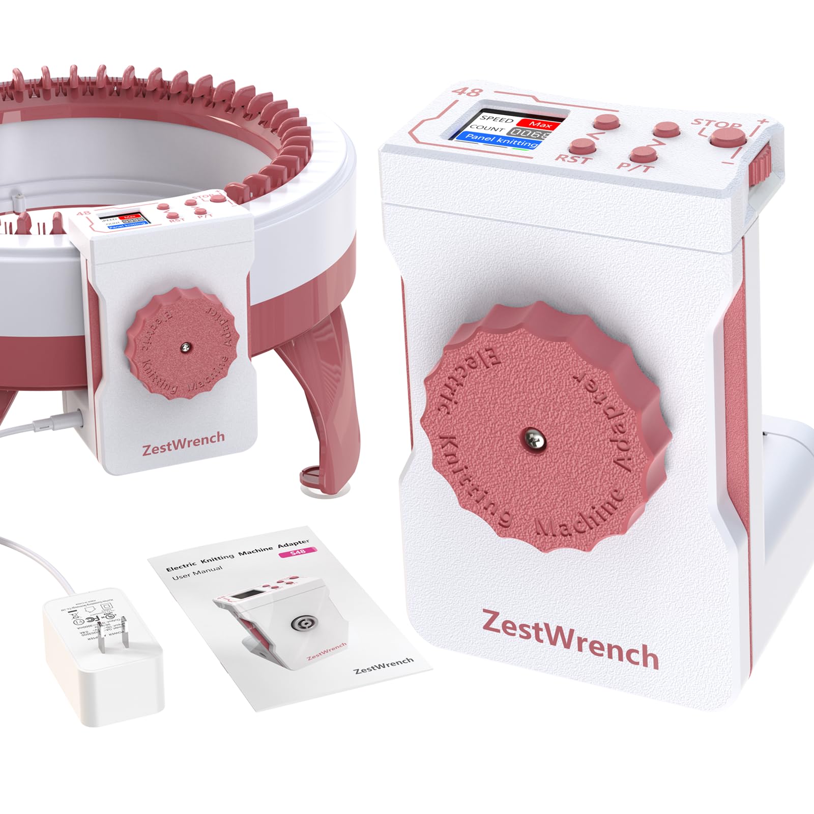 [2025 Upgraded] zestwrench Electric Knitting Machine Adapter for Sentro Knitting Machine 48, LCD Panel & Row Counter, Flat/Circular Dual Mode, Variable Speed Motor Accessories for Most Yarns