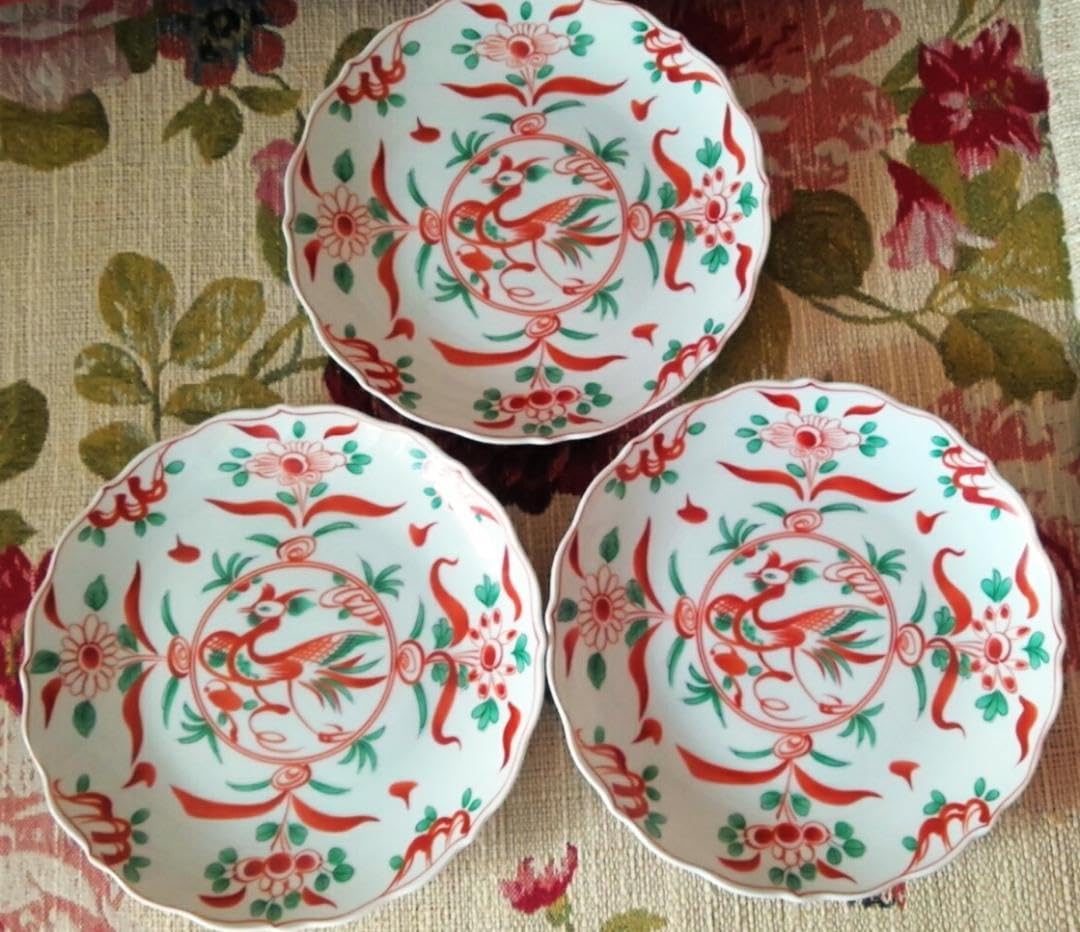 Amazon.co.jp: 新5点 たち吉 赤絵 鳳凰花鳥 稜花（輪花）皿 : おもちゃ