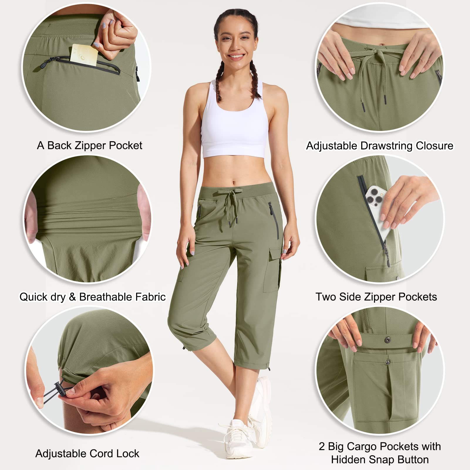 MOCOLY Pantaloni Trekking Cargo Impermeabili Donna Pantaloni Montagna Tecnici Esterno Traspiranti ad Asciugatura Rapida Pantaloni Sportivi Comodi Leggeri con Tasche e Protezione UV