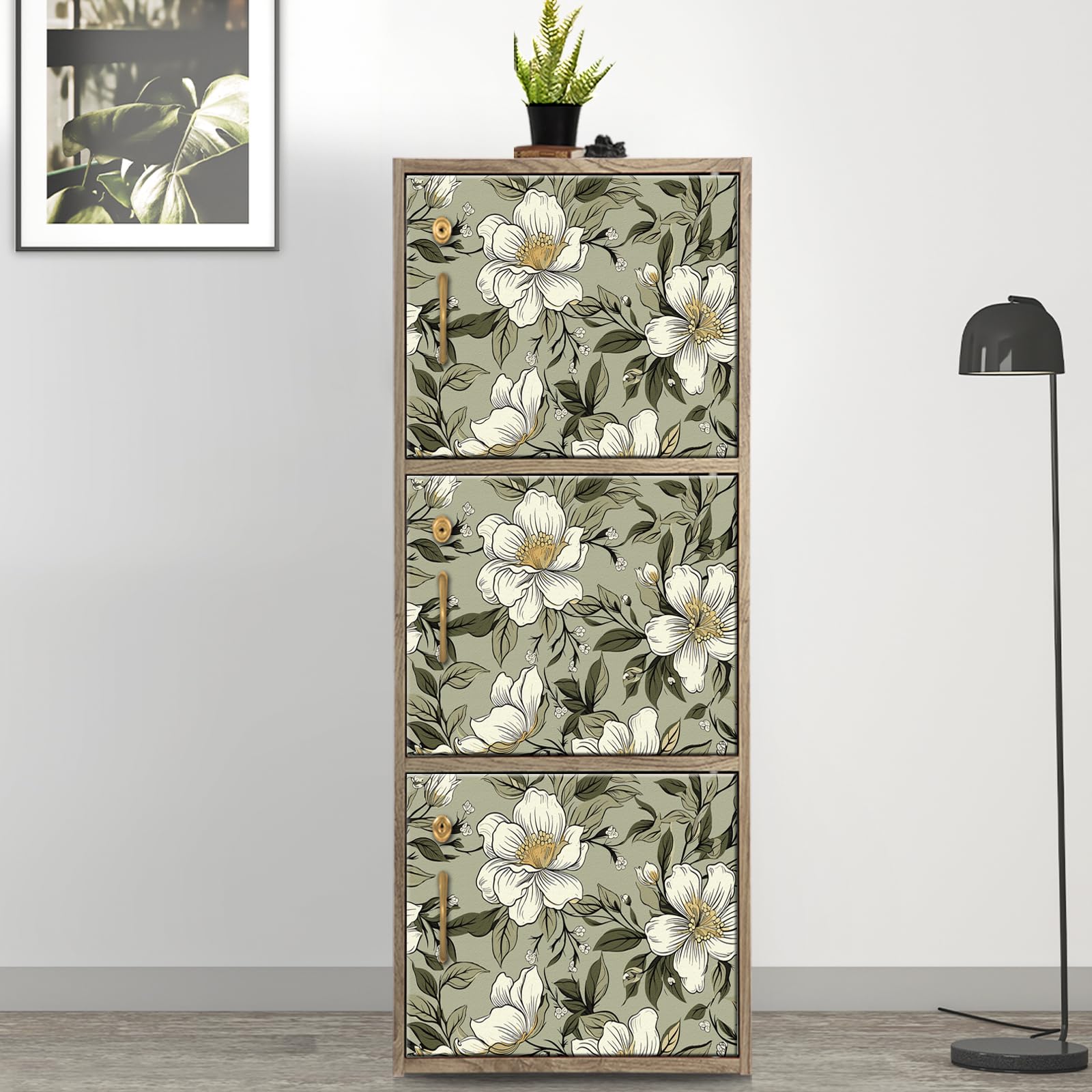 Samoprzylepna tapeta 44 x 300 cm, kwiatowy papier kontaktowy, zielony liść, kwiat, odklej i przyklej, tapeta, usuwalna folia winylowa do dekoracji domu