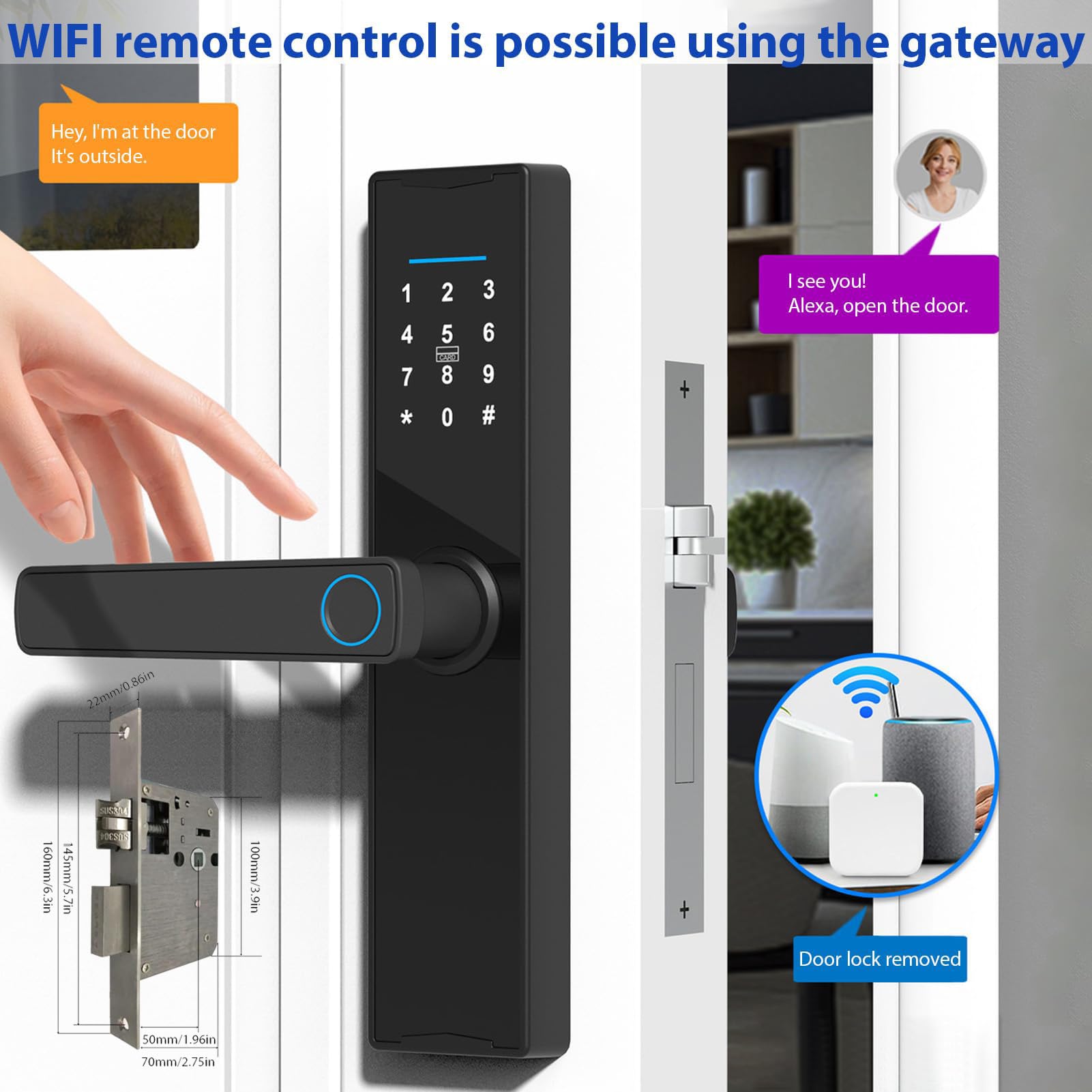 Serrure Connectée Tuya WiFi, avec Clavier Et Poignée, Lecteur D'empreintes Digitales, Verrou électronique, Déverrouillage par Application, Empreinte Digitale, Carte, Clé Ou Code