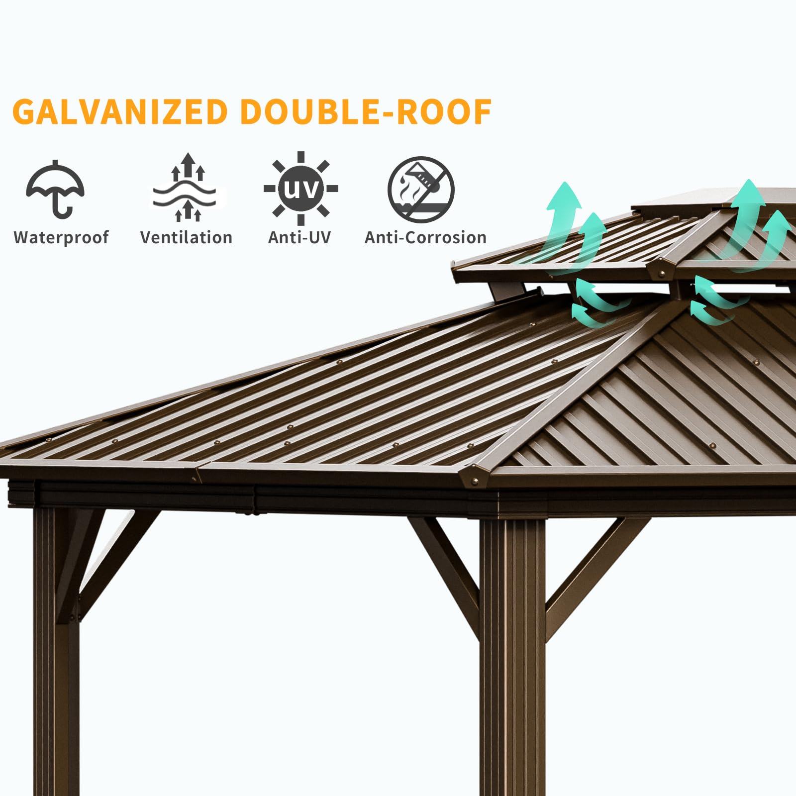 SOLUMIA Garten Pavillon Mit Doppeldach - 3x3 M, Verzinktes Dach, Alurahmen, Inkl. Vorhänge & Moskitonetz