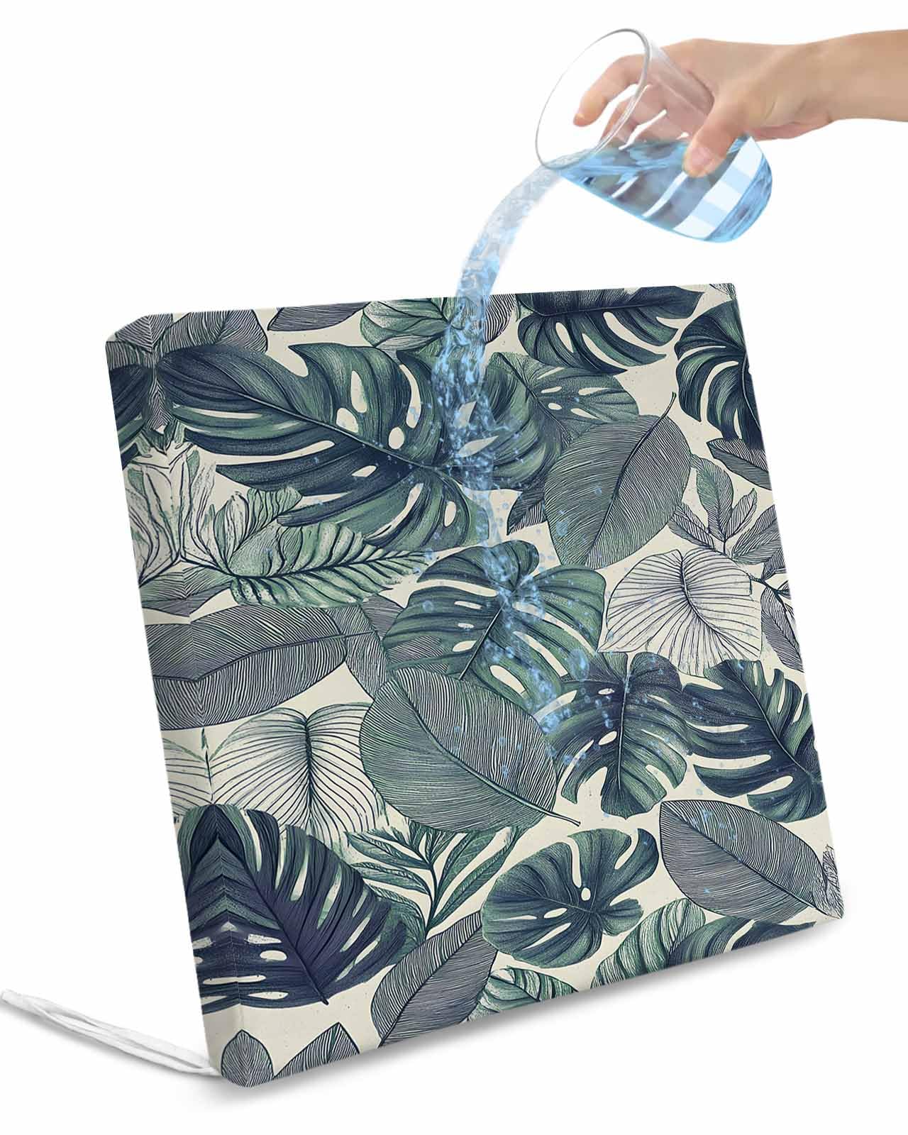 2 Pack Green Leaves Waterproof Cushion Covers with Ties, Outdoor Patio Chaise Lounge Chair Seat Cushion Slip Covers Replacement(Only Cover) Summer Botanical Tropical Palm Plant 22