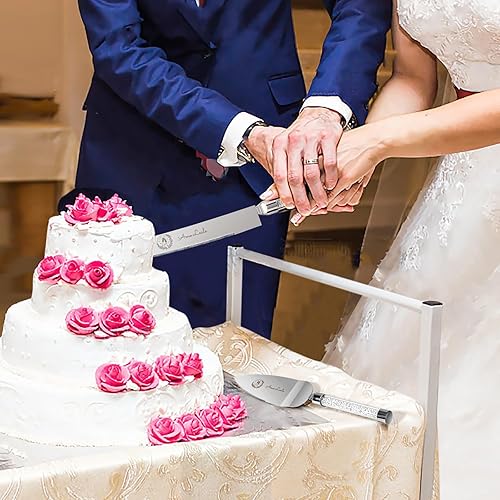 Miniatura 6 de Juego de copas de champán y corte de tartas de boda Mr and Mrs para boda, novia y novio, flautas de tostado, regalos de boda, aniversario, despedida