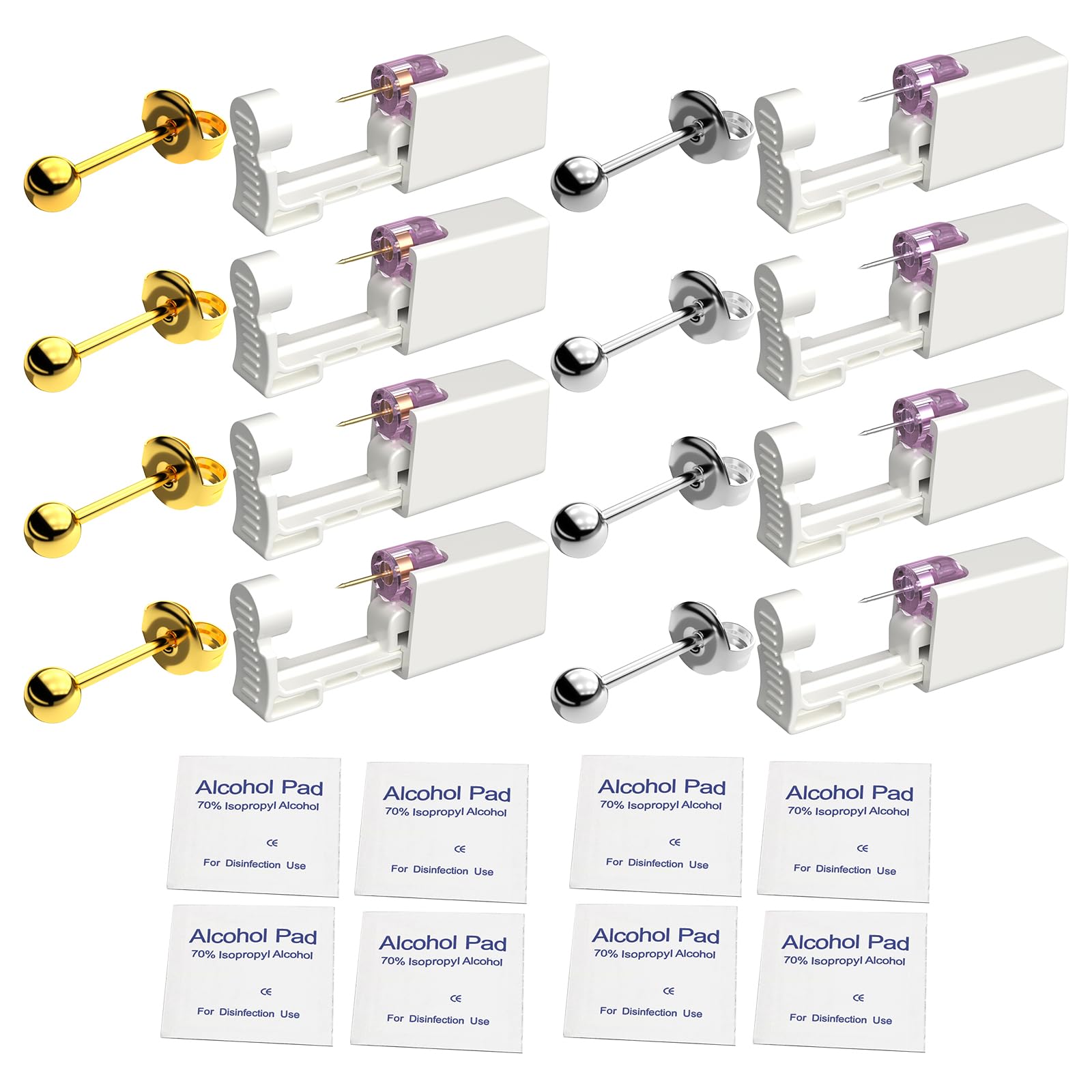 Lishae 8 Pcs 4mm Disposable Self Ear Piercing Kit with 316L Studs and Aid Tool