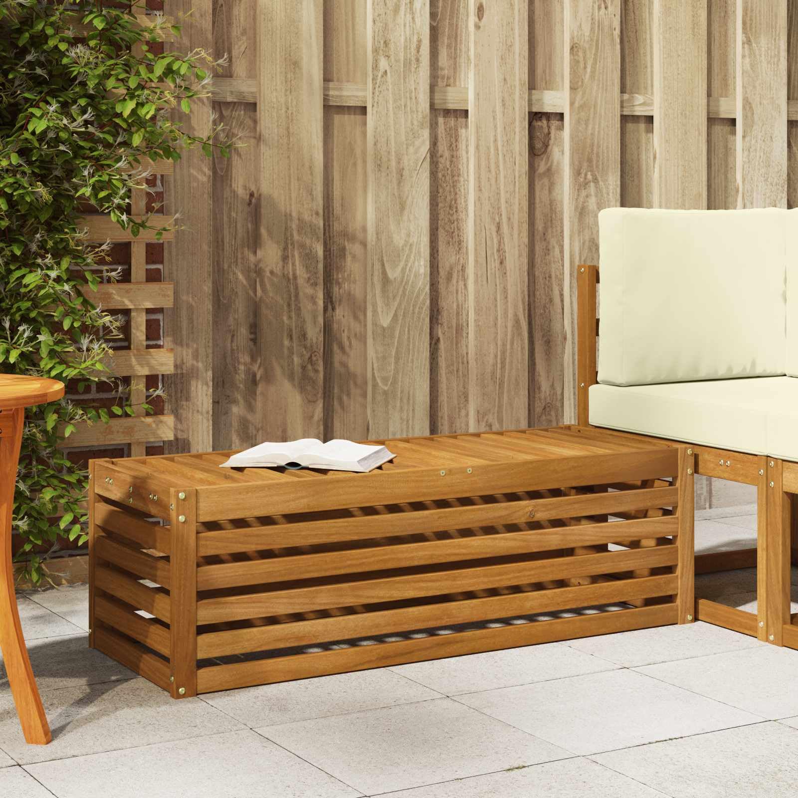 Banco esquinero de 115 x 43 x 37 cm de madera de acacia, diseño moderno, madera maciza robusta para balcón, terraza, jardín, exterior, salón, muebles para balcones pequeños
