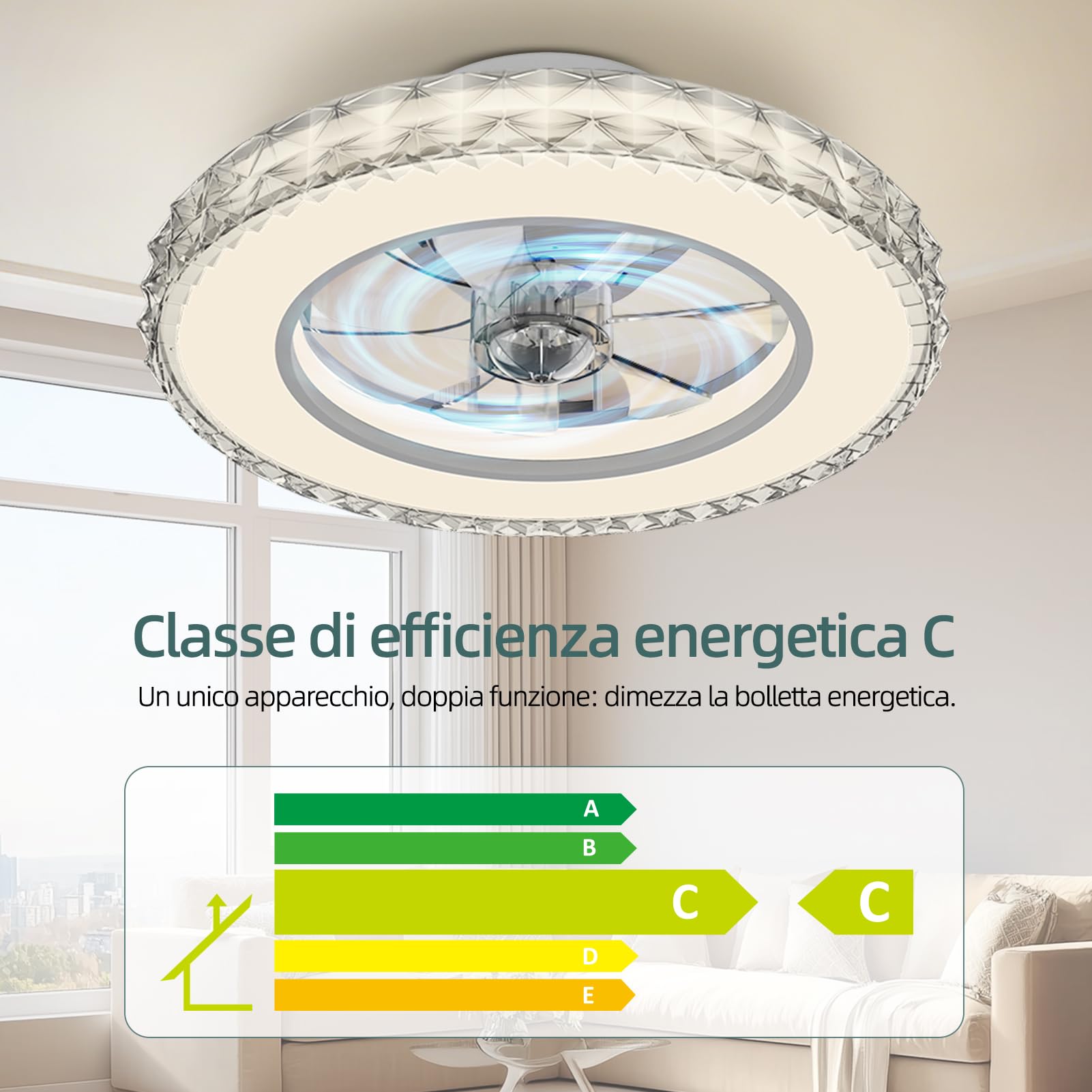 Ateroll Ventilatore da Soffitto con Luce Ø43.5CM, DC 25W LED 25W Dimmerabile 3CCT (3000K-4000K-6500K)+RGB, 6 Velocità, Timer, Memoria delle impostazioni, Adatto per Camera da Letto, Soggiorno
