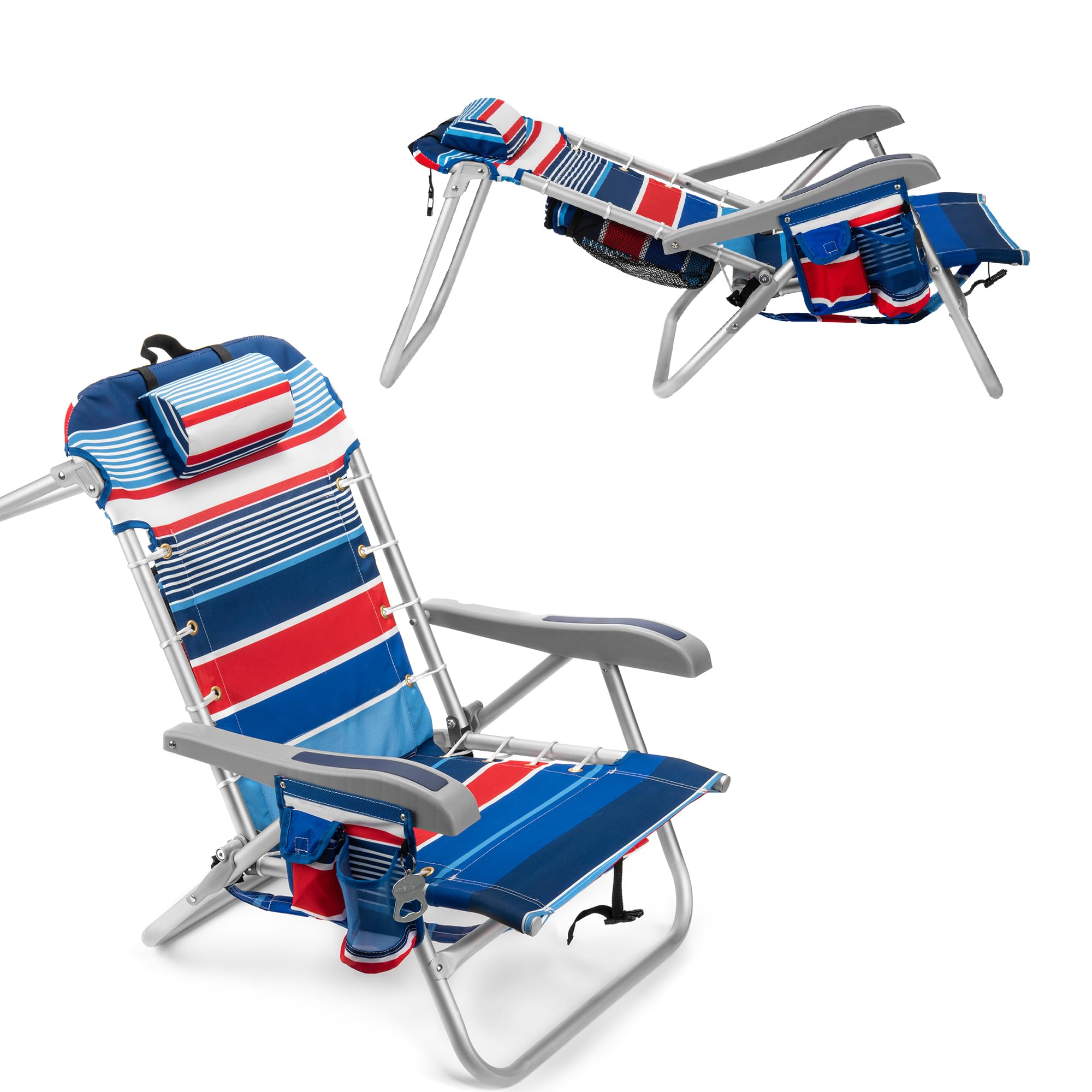 Homevative Backpack Fold-Up Beach Chair, Positions, Towel bar, Cooler,  Storage Pouch, Cup Holder and Phone Pocket