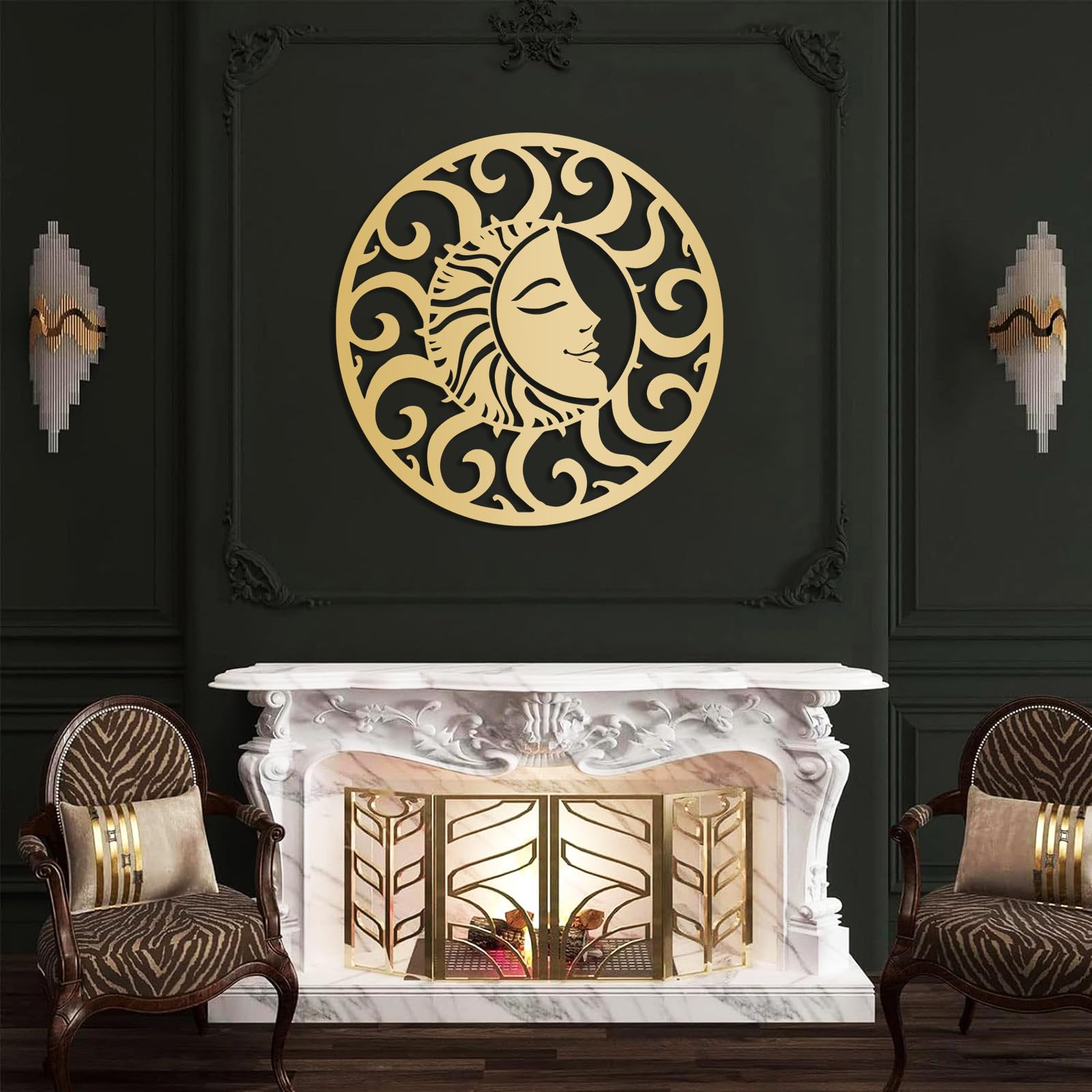 Metall-Wanddeko, Boho-Wohndeko, Hängedeko fürs Schlafzimmer (Silber, 60 x 60 cm)