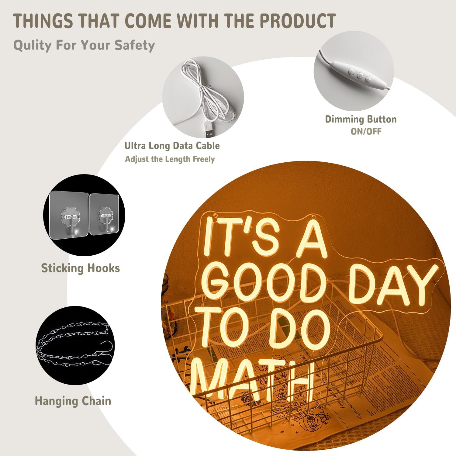 It's A Good Day To Do Math Neon Sign for Classroom Math Neon Light Letter Led Neon Signs White LED Neon Lights for Classroom Kid Room Library Decoration