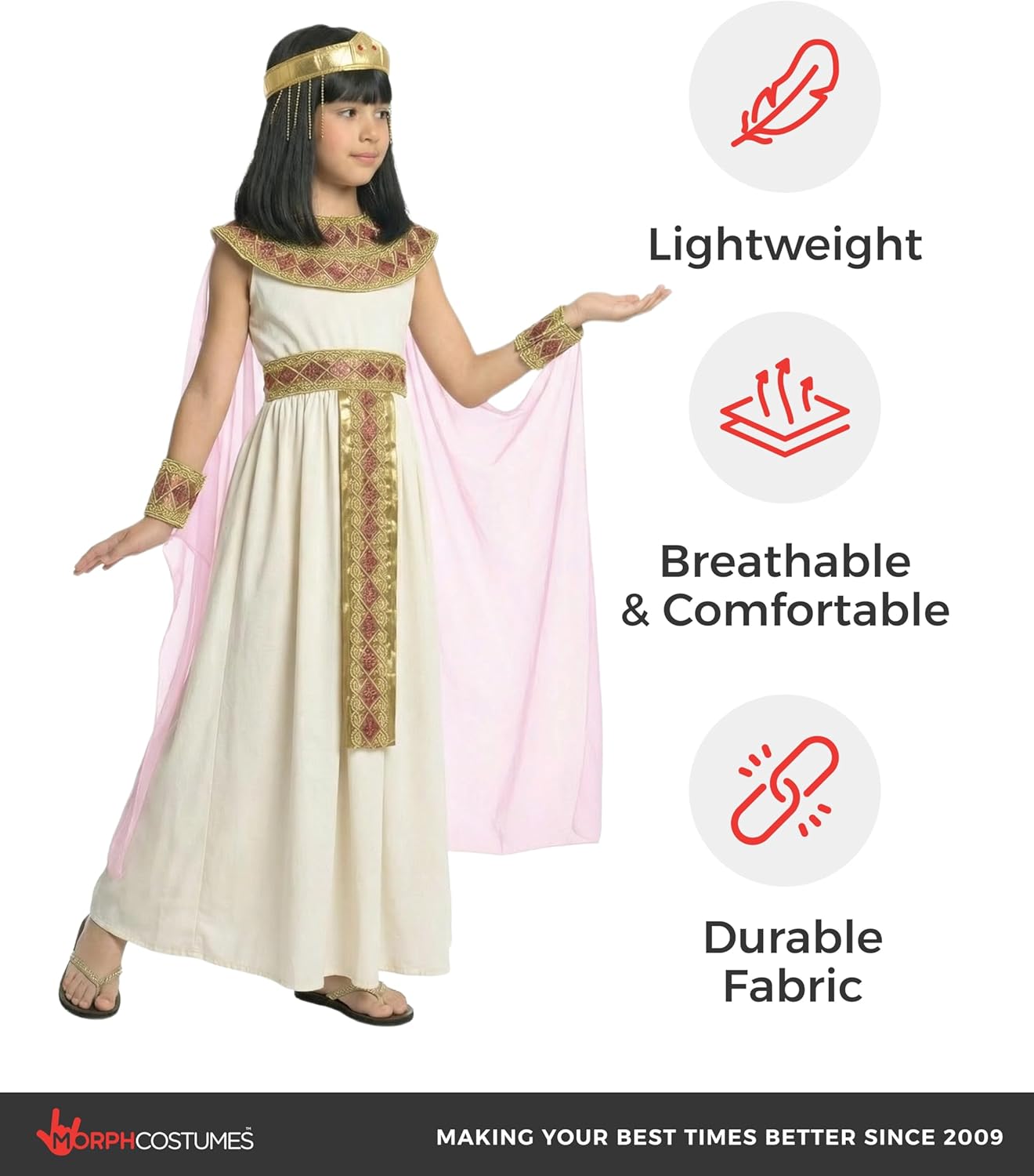 Morph Pink Cleopatra Costume for Girls, Egyptian Dress, Greek Goddess Costumes Kids, Cleopatra Costume Kids