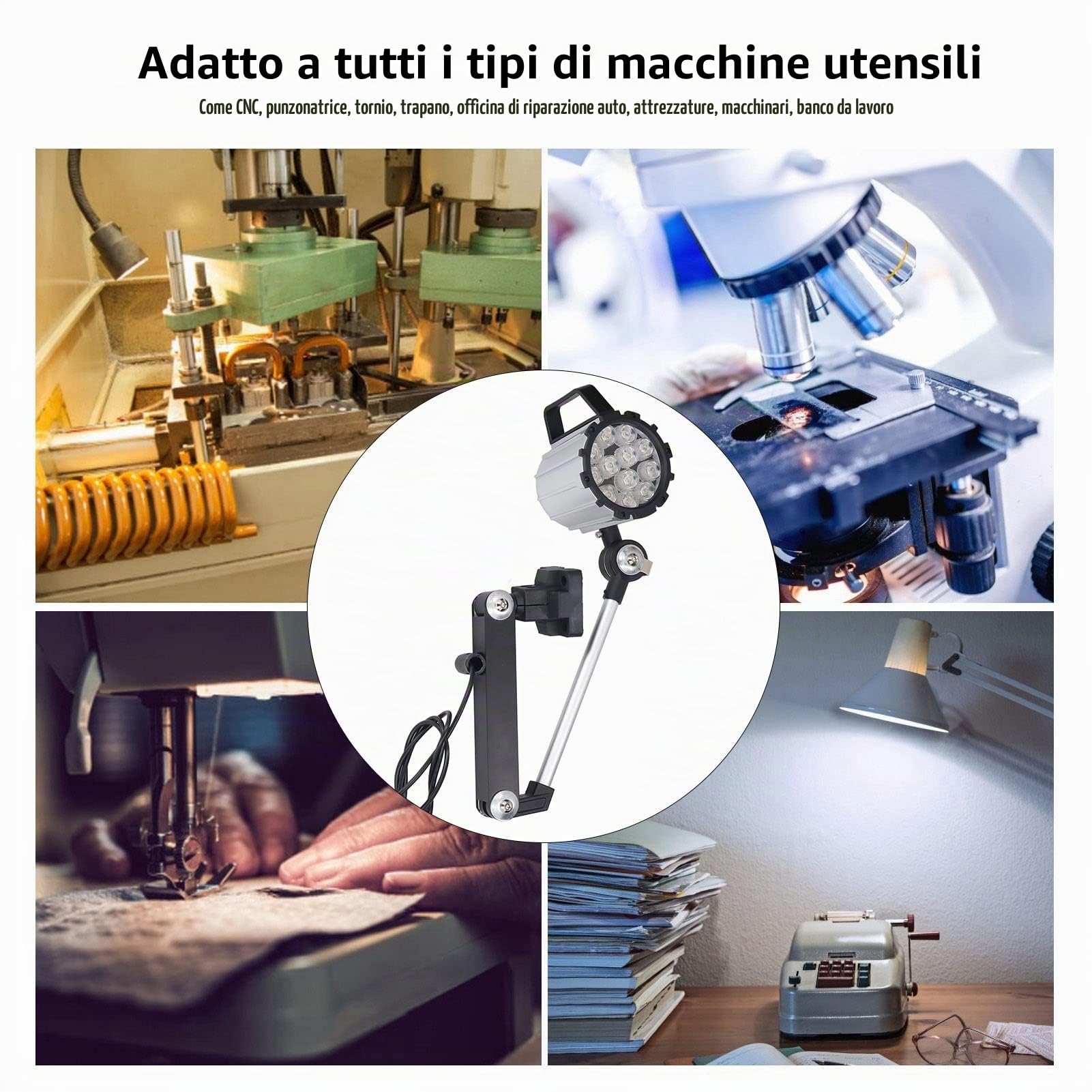 Luce per Macchina con Braccio Flessibile, 12W 24V Lampada da Lavoro Pieghevole a LED Impermeabile in Lega di Alluminio Luce da Banco Multiuso Ad Angolo Regolabile per