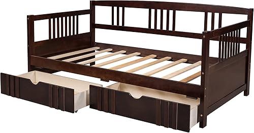 Miniatura 154 de Merax Sofá cama individual con listones de madera, soporte moderno sofá cama con rieles, tamaño individual, blanco marfil Marfil blanco,Espresso