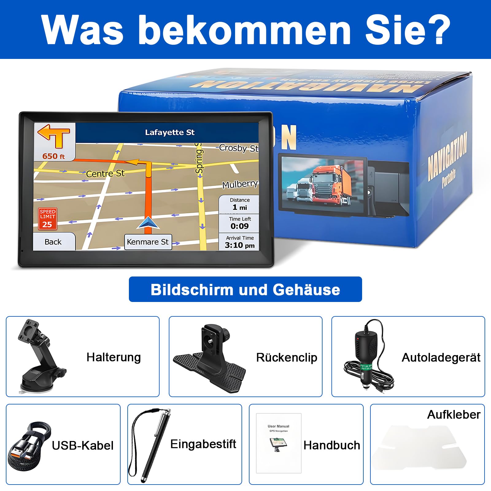 Navi für wohnmobile 9 Zoll,LKW navigationsgeräte-GPS mit Echtzeit Verkehrsinformationen,mit HD-Display und Sprachsteuerung,europäische Karten,geeignet für PKWs,Wohnmobile und LKWs