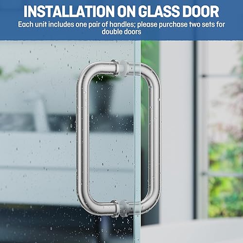 Miniatura 4 de Ranbo Manija tubular de puerta de ducha de níquel cepillado de 8 pulgadas (CTC), acero inoxidable 304 de 14 a 12 pulgadas de grosor y puertas de