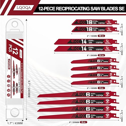 Miniatura 2 de Juego de hojas de sierra recíproca bimetálicas de 12 piezas, hojas de sierra premium de 6, 8 y 9 pulgadas para cortar madera y metal con caja de