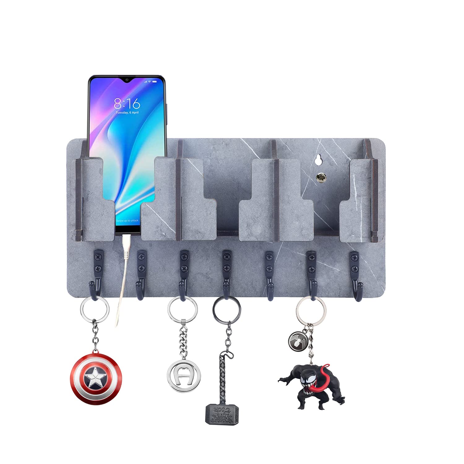 Sehaz Artworks Key Hanger | Key Holder for Home | Mobile Holder for Wall | Key Stand Wall Stylish | Key Chain Holders for Wall (7 Hooks, Grey) (B09TWGMV2Z) Amazon Price History, Amazon Price Tracker