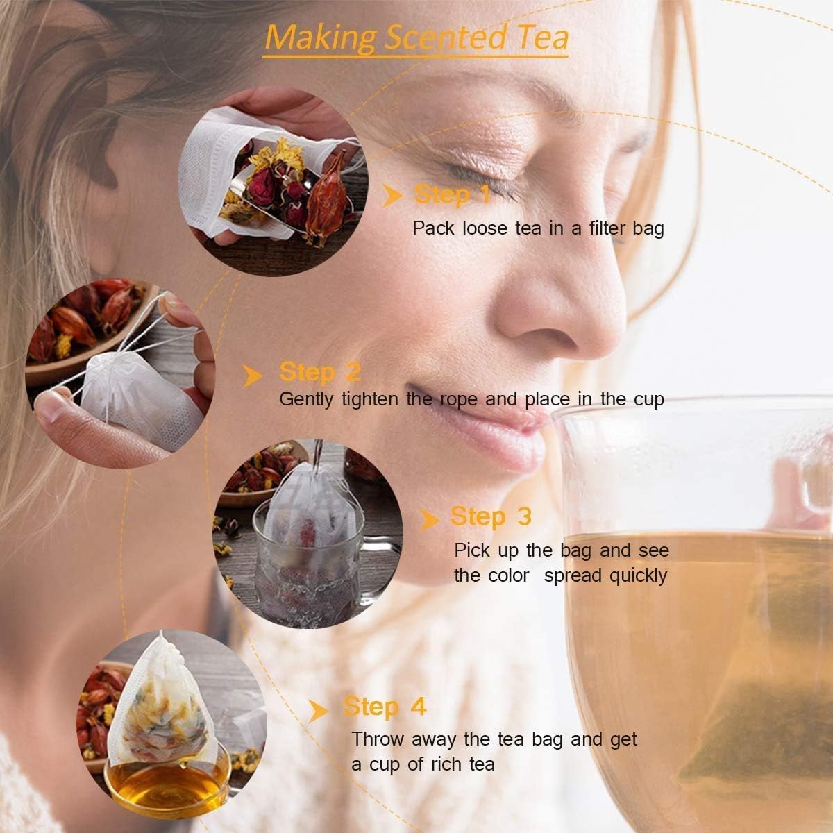 BlingKingdom 100pcs Tea Bags Empty Tea Filter Bags Ground Coffee Bags Safe and Natural Material Coffee Filter Bag Disposable Infuser with Drawstring for Loose Leaf Tea 2.4 x 3.1inch (White)