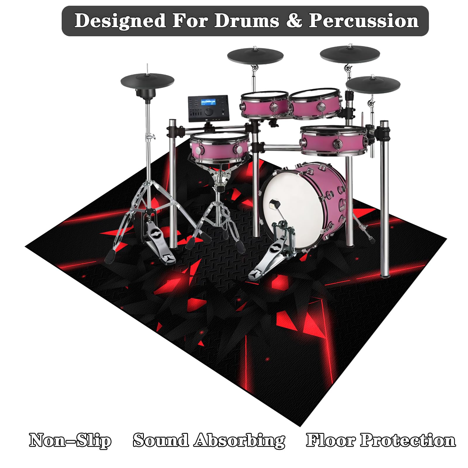 140 x 120 cm Schlagzeugteppich Drum Teppich - Rutschfeste Trommel Teppiche - Professionelles rechteckiges Elektronisches Jazz Schlagzeug Kit für Bass Drum Snare Drum und andere Instrumente Teppich