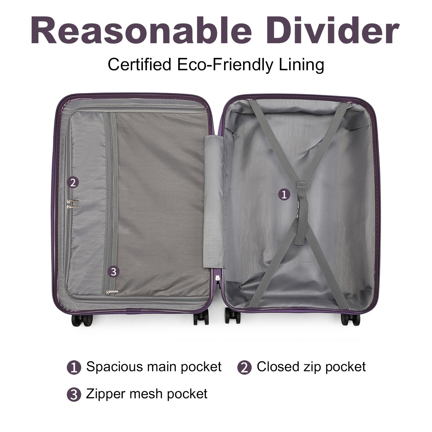 British Traveller Valigia Trolley Polipropilene Valigia Bagaglio a mano Leggero con Ruote, 55cm, Viola