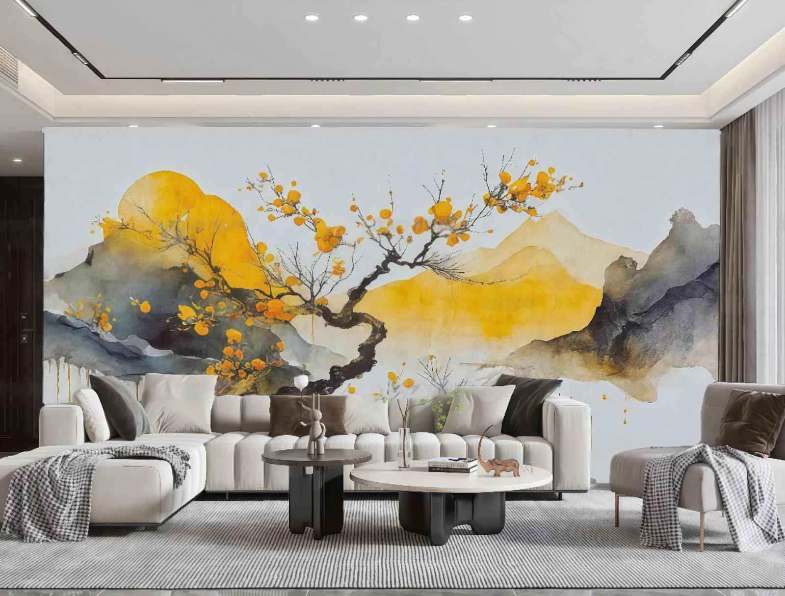 Papier peint salon moderne paysage de nuages pour habiller le mur du canapé