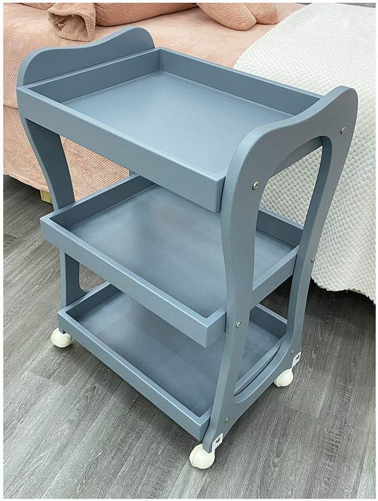 Medical Cart Assembled Beauty Trolley High-end Wooden Beauty Salon Special Trolley Movable Multifunctional Shelf 3-Layer Storage Good Load-Bearing Capacity (Blue)