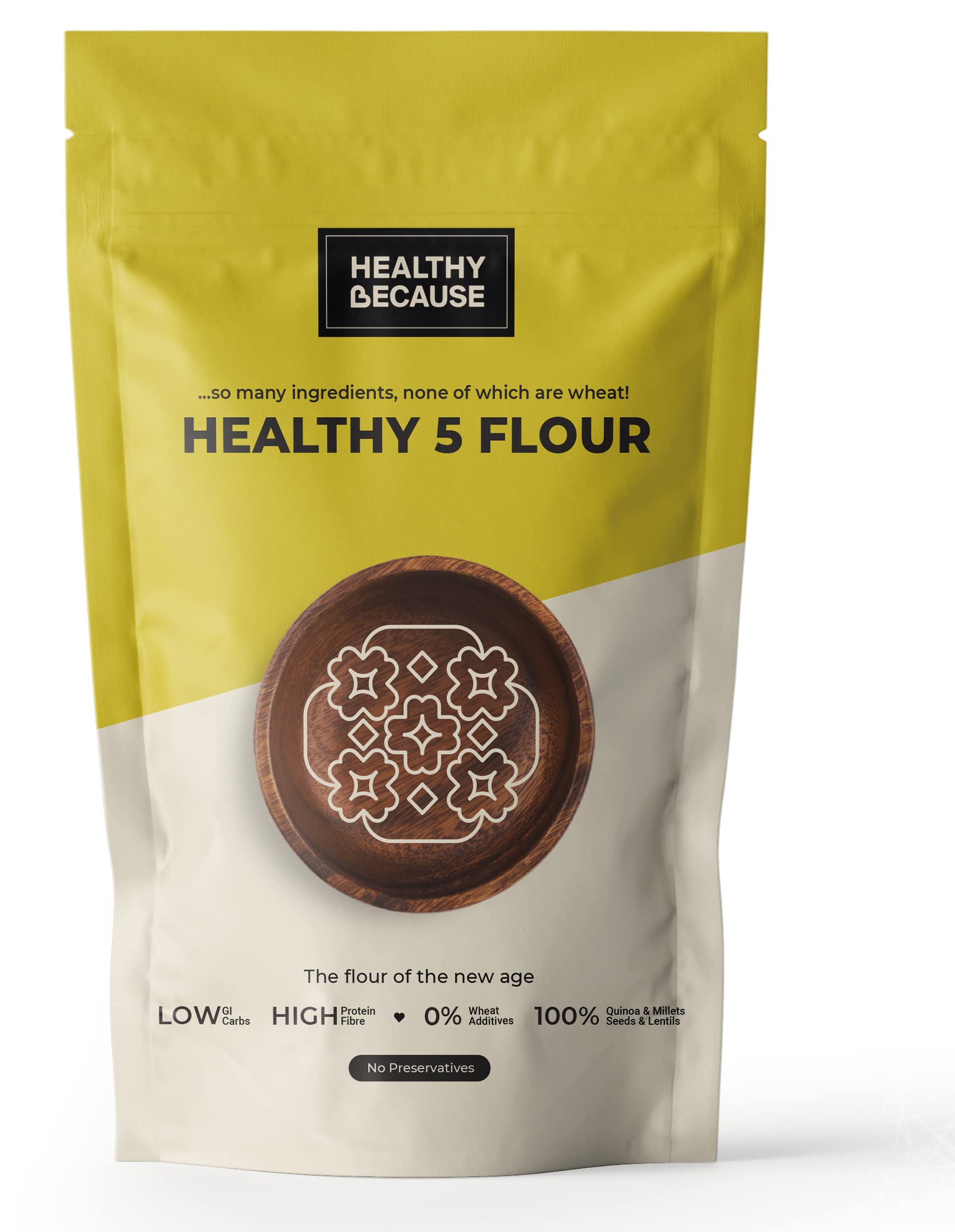 Healthy Because Healthy 5 Flour - No Wheat, 400G (Pack of 1) | Gluten Free Chapati Atta, Enriched with Dietary Fibre, Protein & Vitamins| 100% Natural