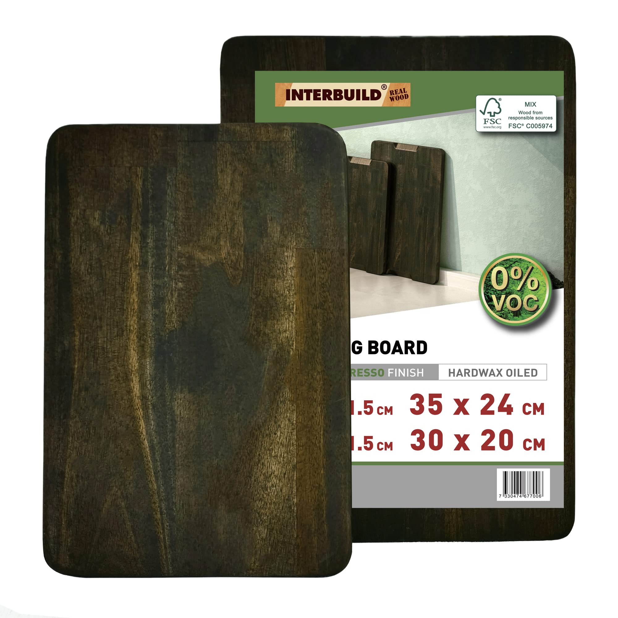 Choppingboard, 2-Pack, Espresso 35 x 24 x 1.5 cm and Espresso 30 x 20 x 1.5 cm
