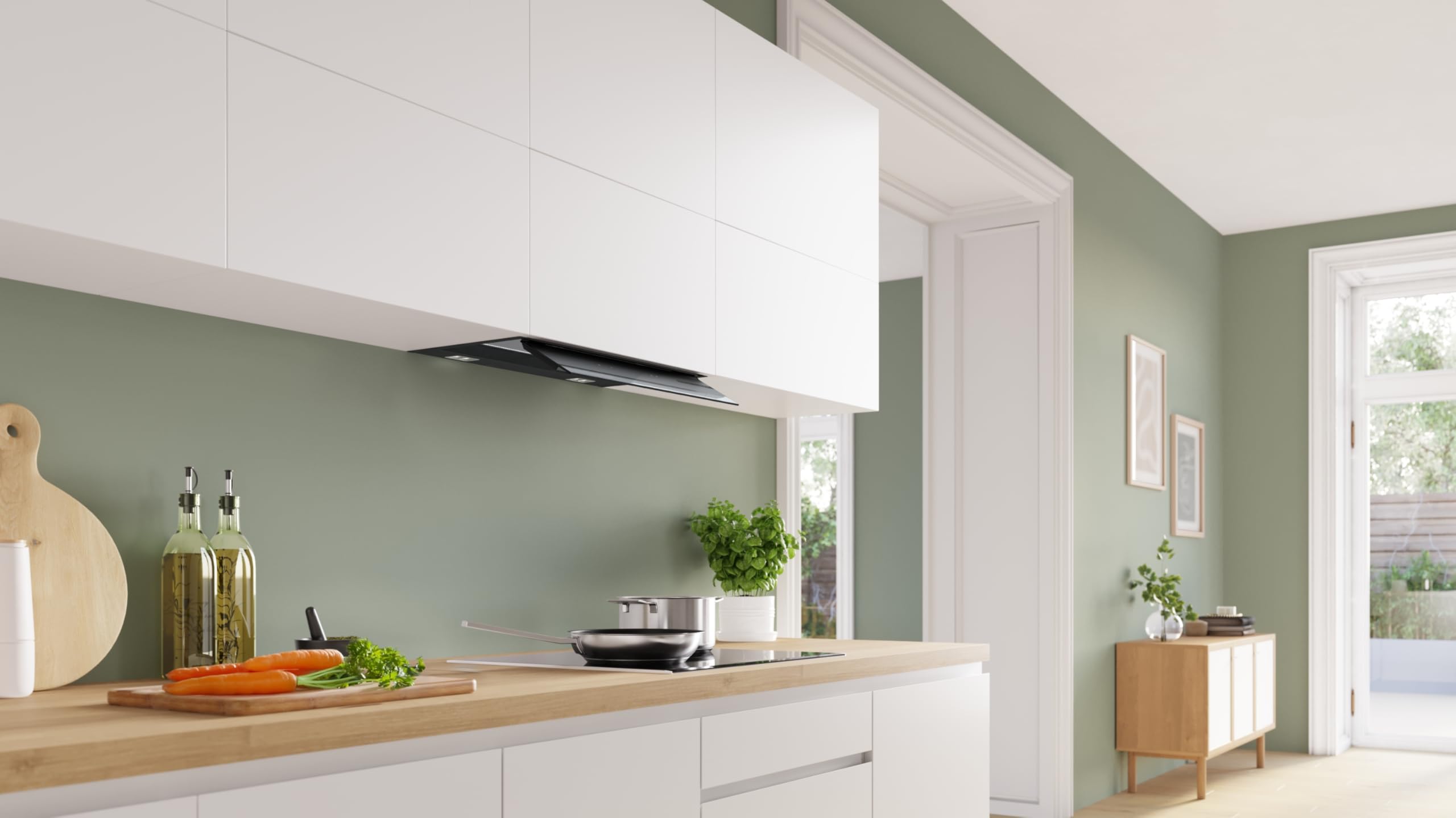 Serie 6, cappa di design integrato, 60 cm, vetro trasparente nero stampato, nero opaco, DBB67DP60
