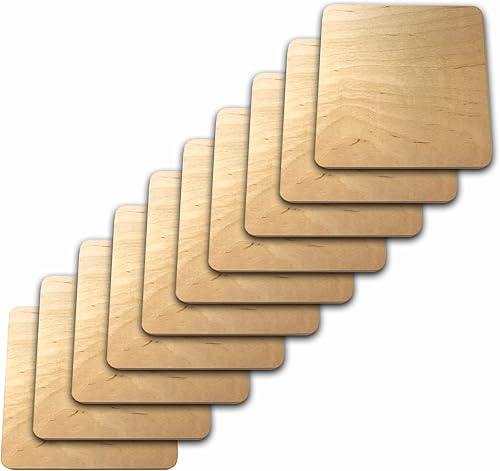 Resistente y grueso, fabricado en los Estados Unidos, piezas cuadradas de madera en blanco sin terminar, posavasos, salvamanteles, pirografía,