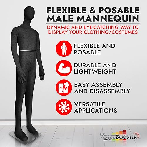 Miniatura 2 de Maniquí de hombre, flexible, articulado y que posa de tamaño completo suave  Negro, de TK Products, ideal para disfraces