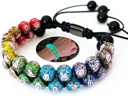 Pulsera de Chakra que brilla en la oscuridad, cuentas de vidrio de 8 mm de doble fila, Shamballa, pulsera de chakras con cristales curativos anti