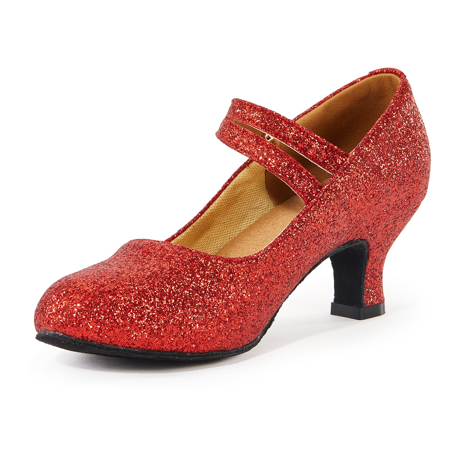 Women's Glitter Latin Ballroom Dance Shoes Pointed-Toe Y Strap Dancing Heels(7, Red)