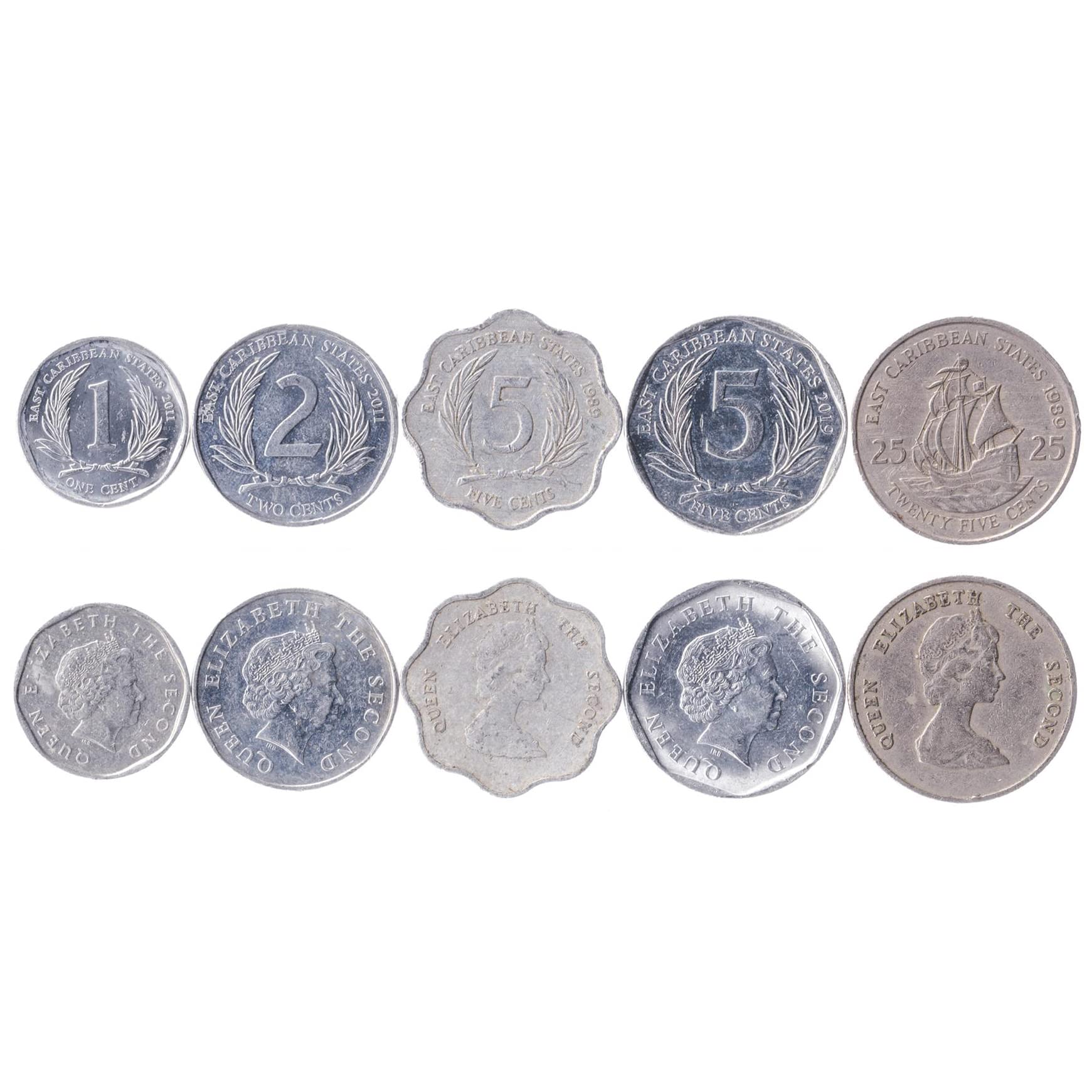 East Caribbean States 5 Mixed Coins | 1 to 25 Cents | Eastern Caribbean Currency Since 1966